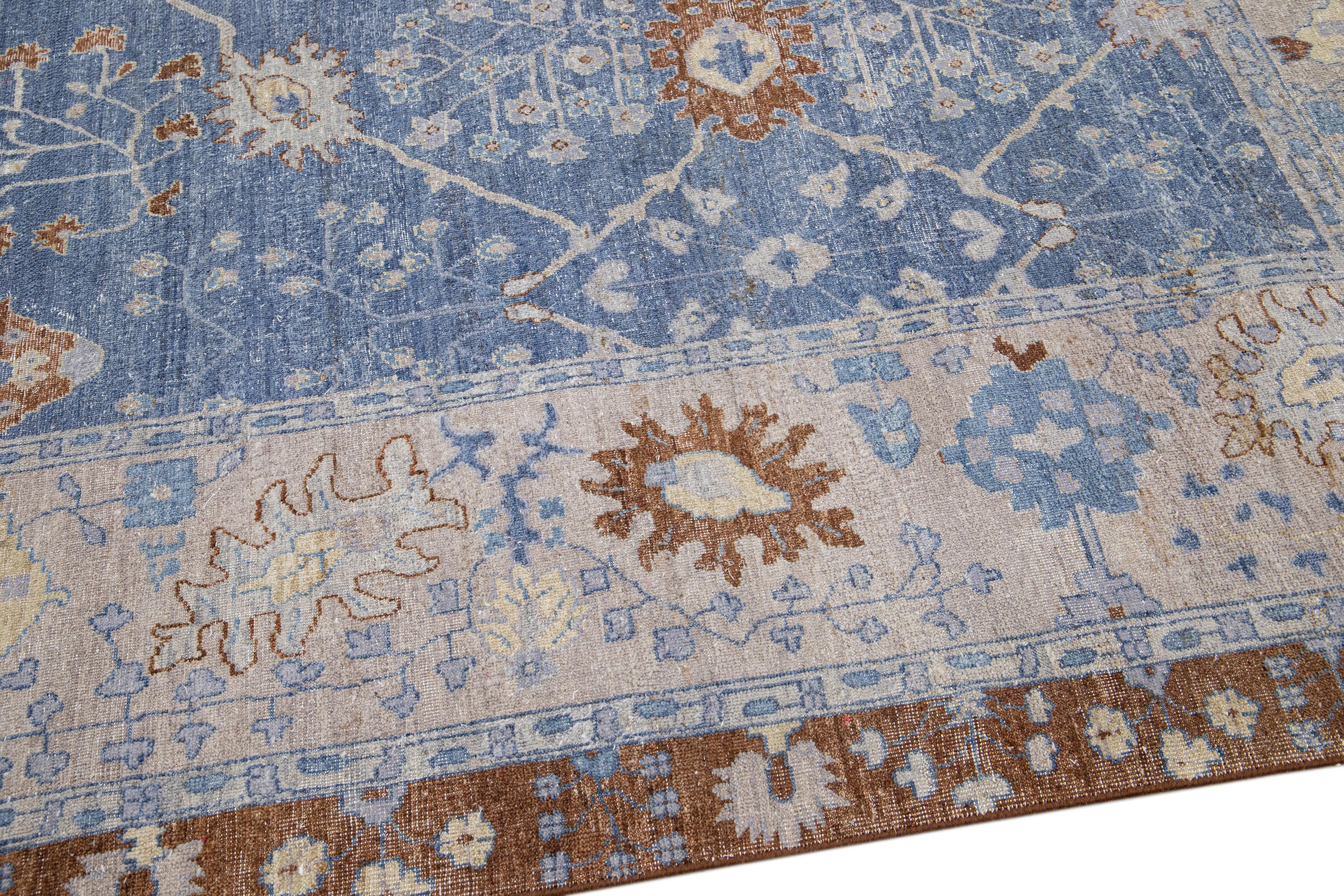 Hand-Knotted Blue Apadana's Artisan Collection Handmade Allover Designed Wool Rug For Sale
