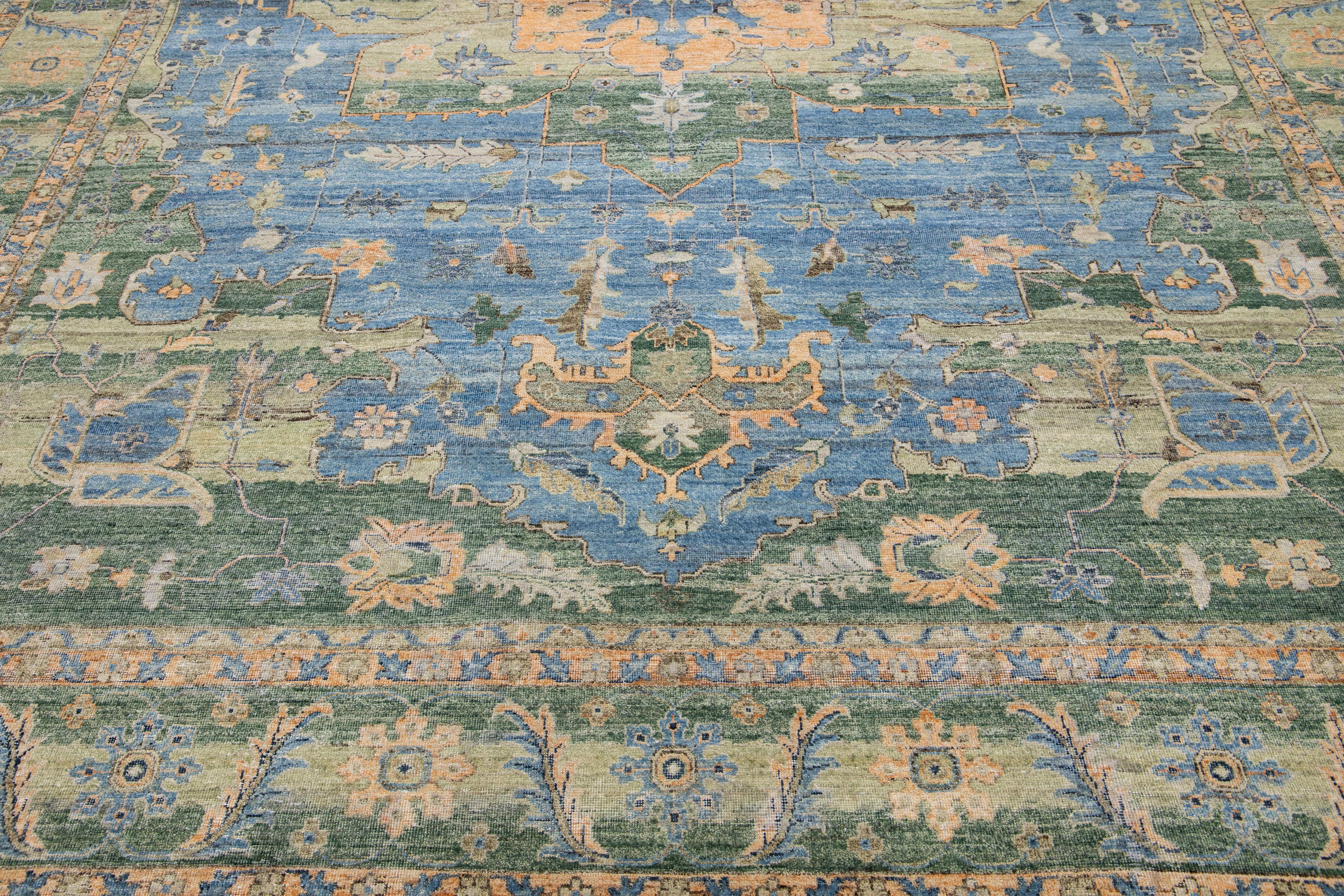 Tapis en laine bleu de style persan de Tabriz d'Amadana avec motif de médaillon Neuf - En vente à Norwalk, CT