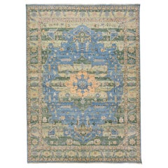 Tapis en laine bleu de style persan de Tabriz d'Amadana avec motif de médaillon