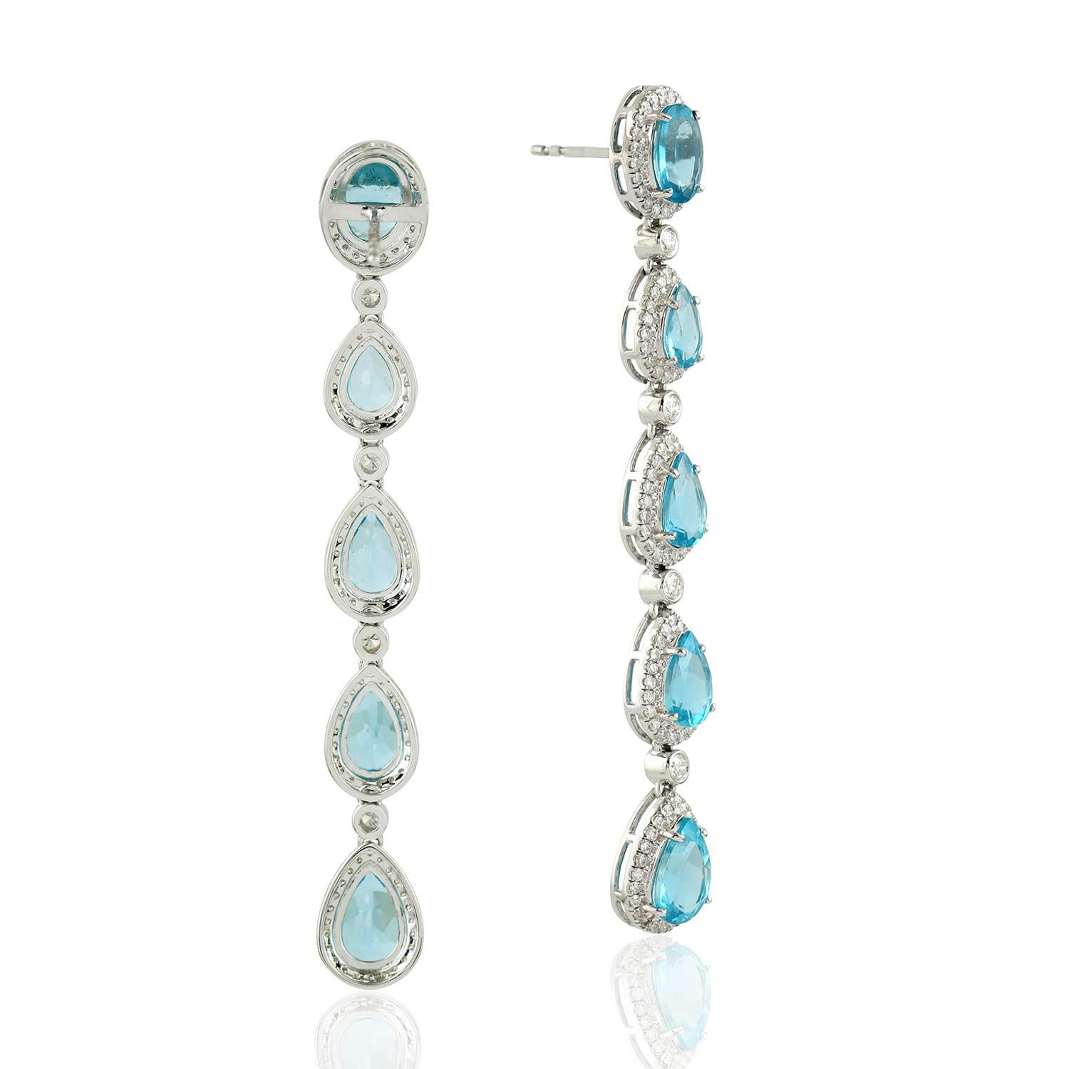Modern Blue Apatite 18 Karat Gold Diamond Earrings For Sale
