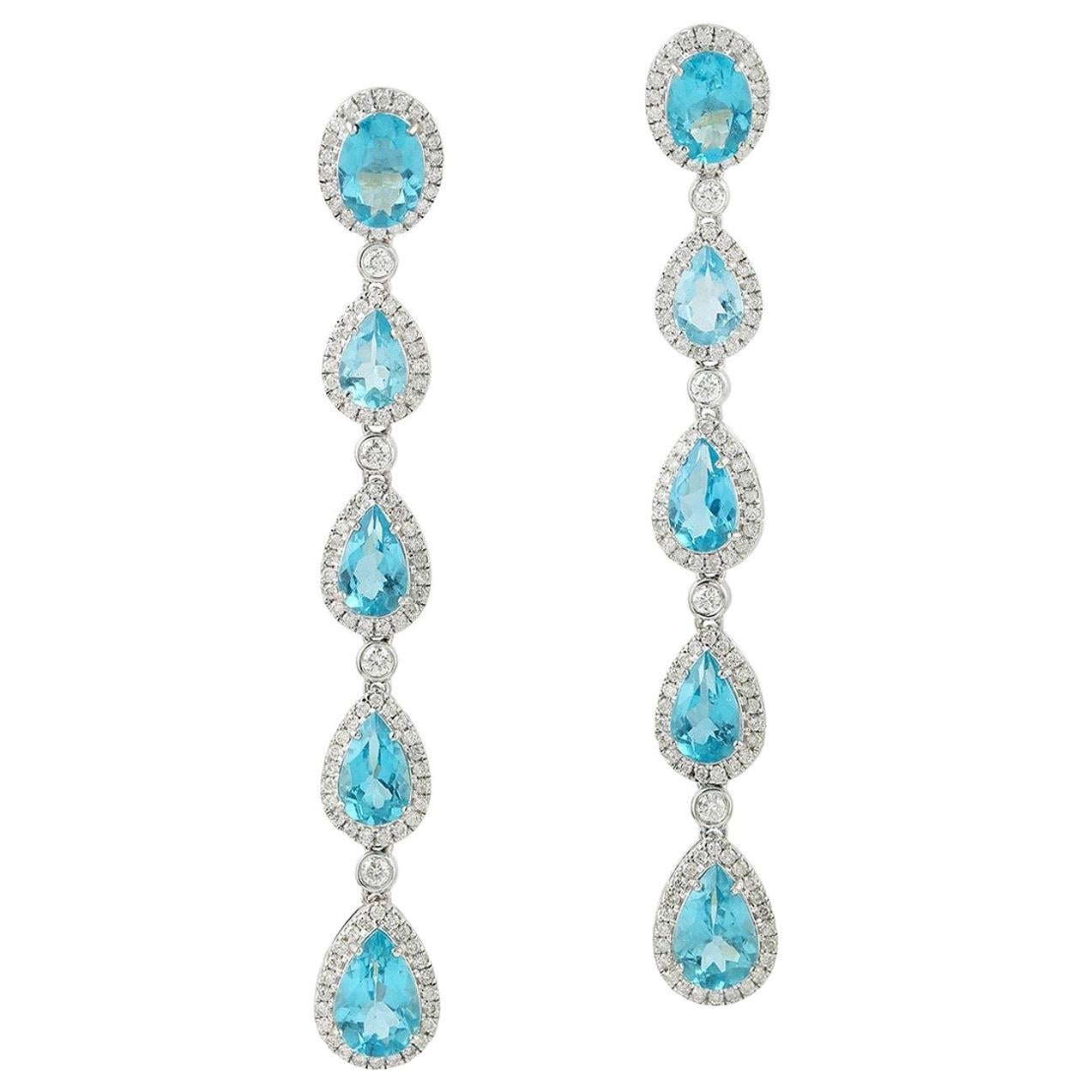 Blue Apatite 18 Karat Gold Diamond Earrings