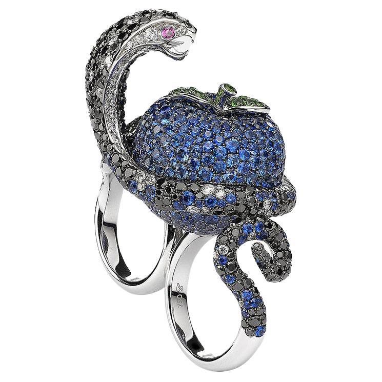 Blue Apple and Snake Diamond Ring For Sale