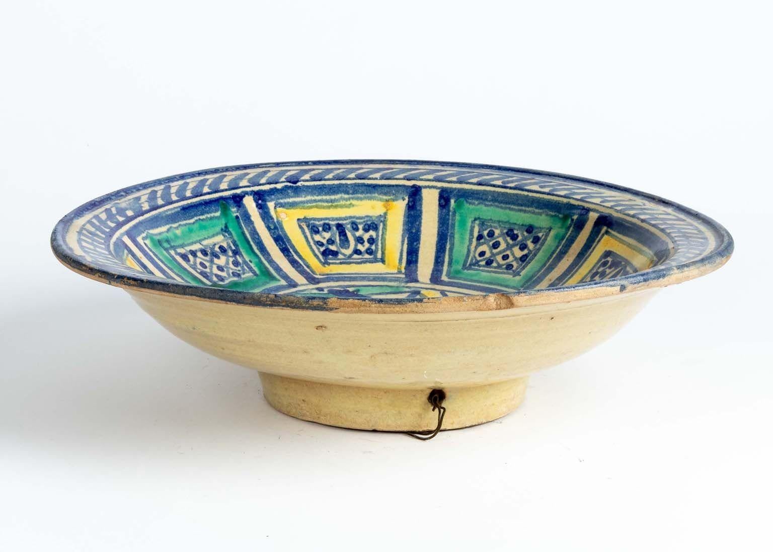 Blue, Aqua and Yellow Moroccan Bowl, early 20th Century For Sale 1