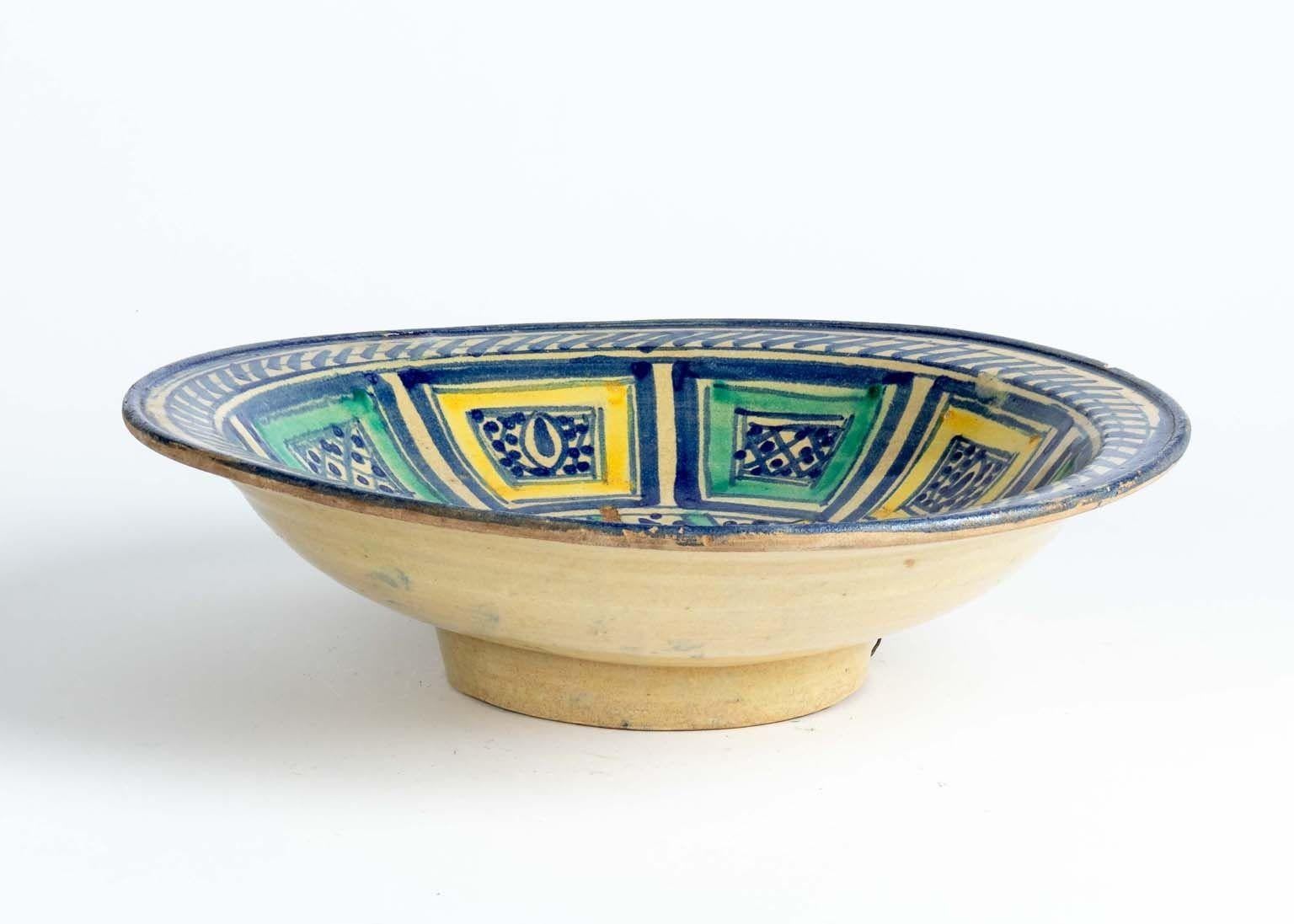 Blue, Aqua and Yellow Moroccan Bowl, early 20th Century For Sale 2