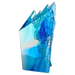 Blue, Aqua & Green Cliff, a textured cast glass sculpture by Crispian Heath