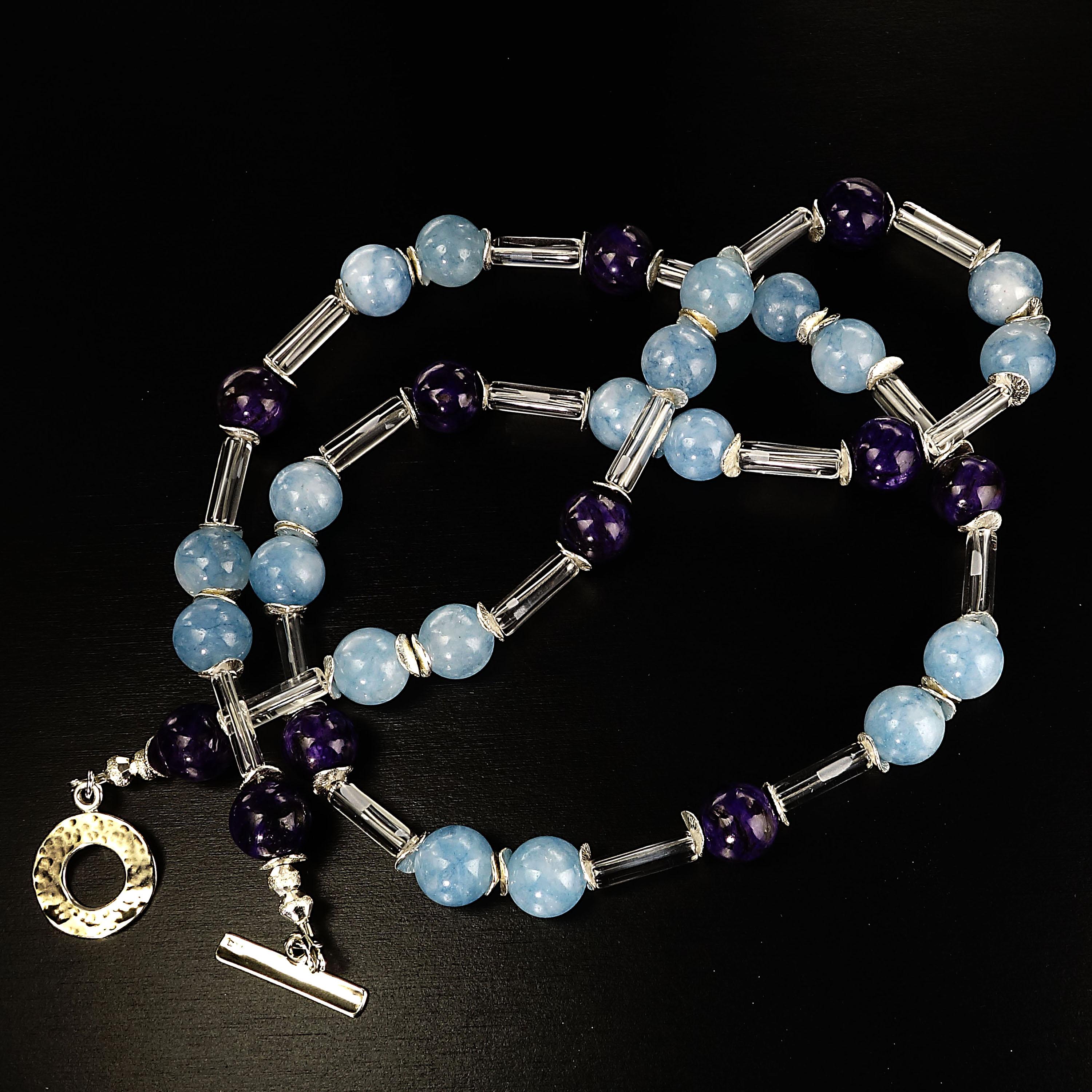 Artisan AJD Blue Aquamarine & Purple Charoite Lightweight Necklace March Birthstone