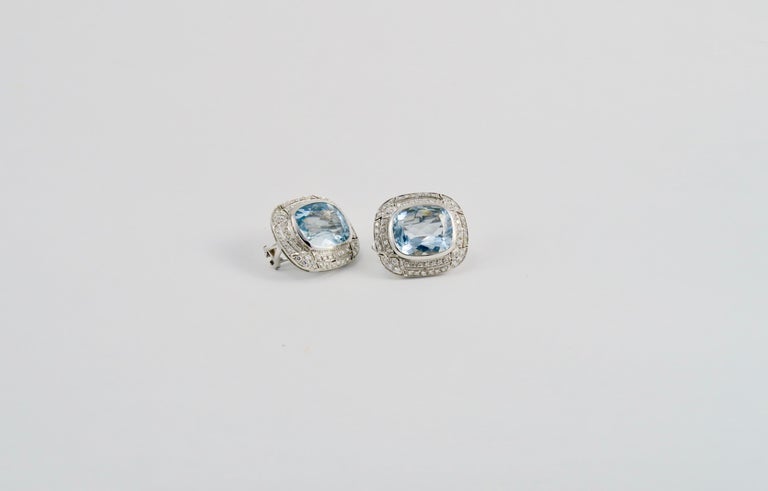Blue Aquamarine Diamond White Gold Stud Earrings For Sale at 1stDibs