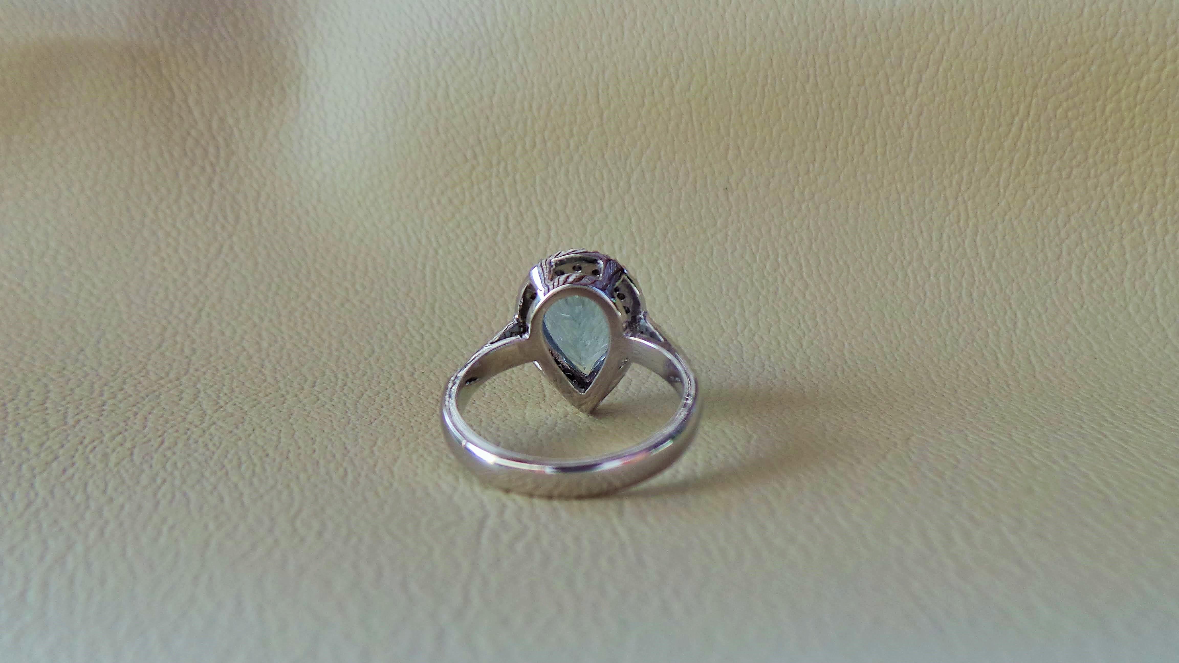 Blue Aquamarine Drop 2, 80 K Diamonds 0.45K White Gold Engagement Ring In New Condition For Sale In Firenze, FI