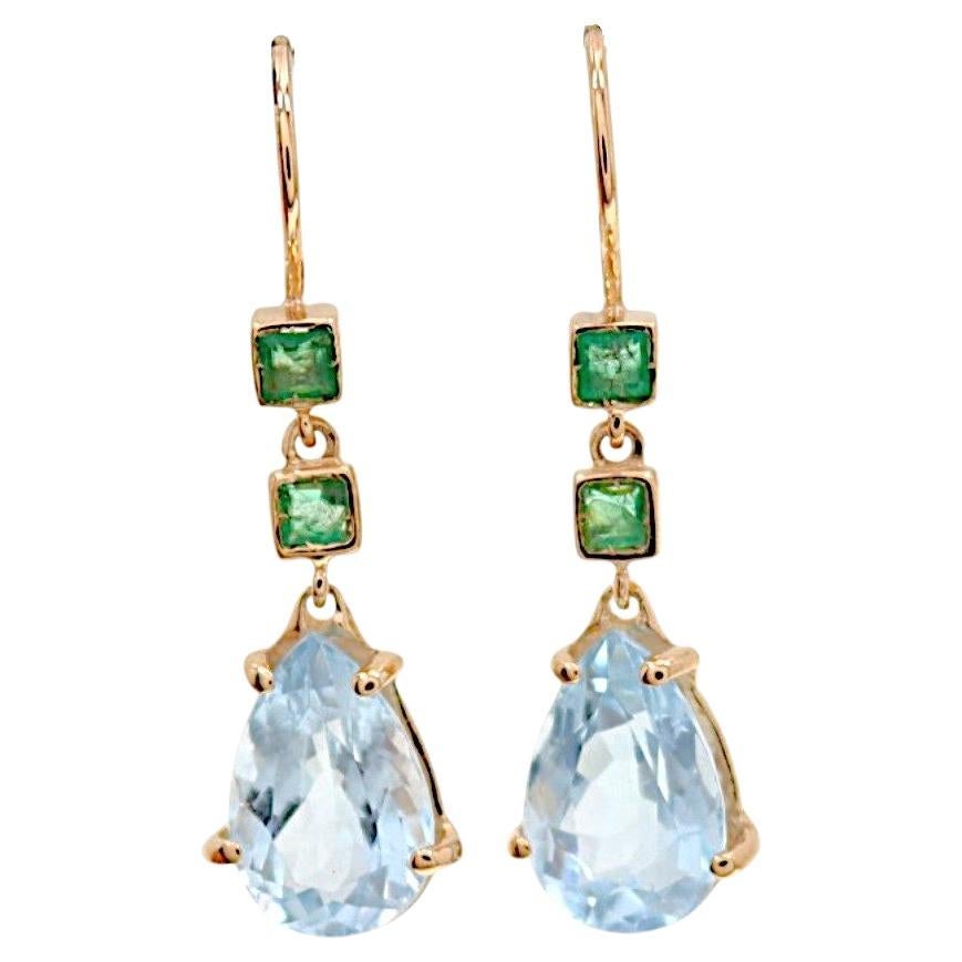 Blue Aquamarine Green Emeralds Rose Gold Earrings Botta Gioielli