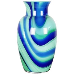 Blue, Aquamarine & Green Murano Glass Vase by Carlo Moretti, 1996