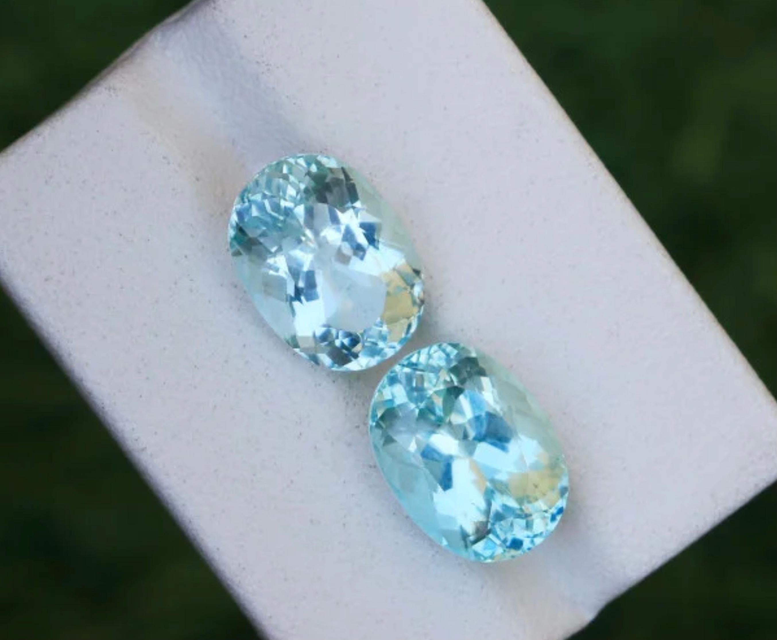 Blue Aquamarine Loose stone pair  In New Condition In Melbourne, AU