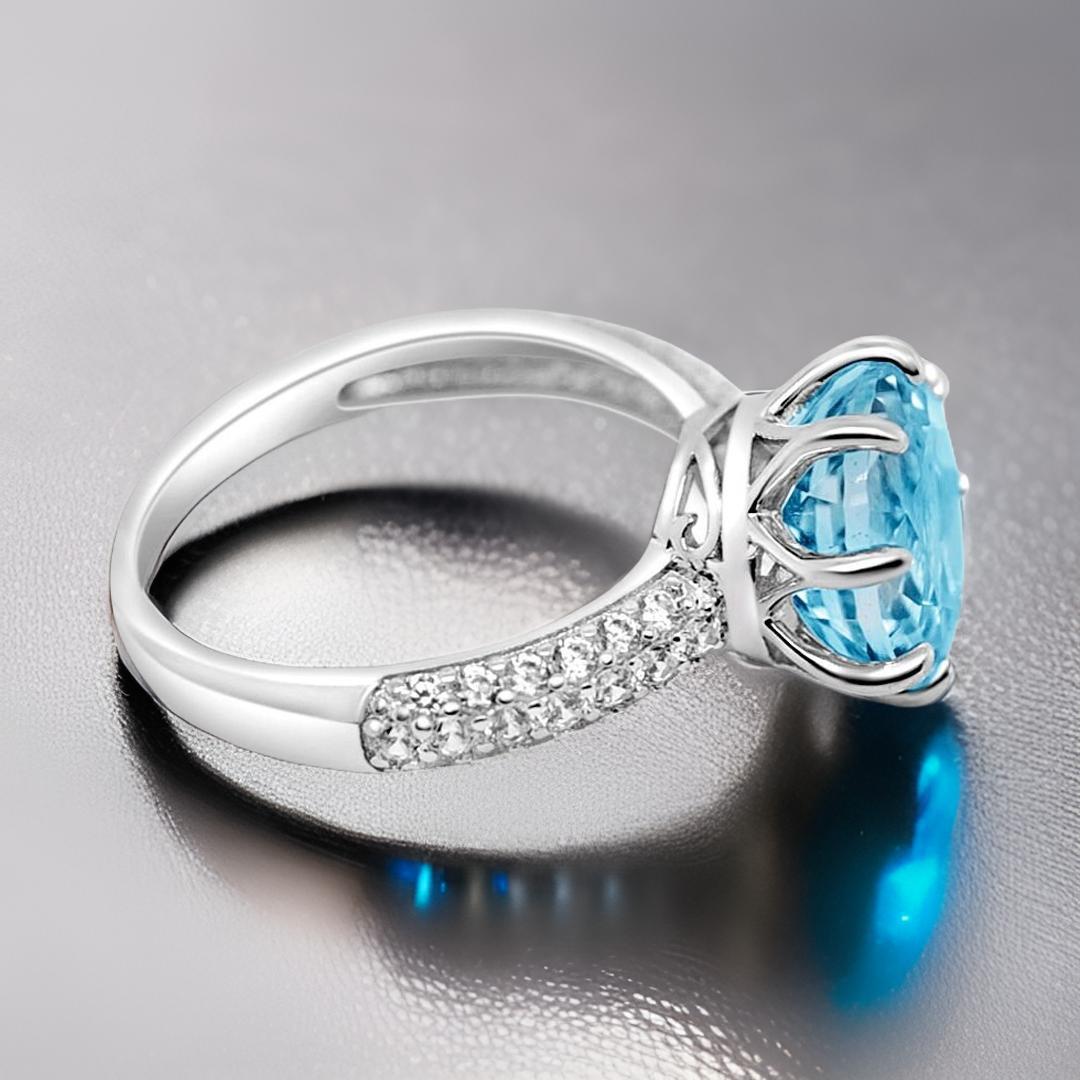 Art Deco Blue Aquamarine Ring, Minimalist Engagement Ring, Elegant Promise Ring, Gift Her For Sale