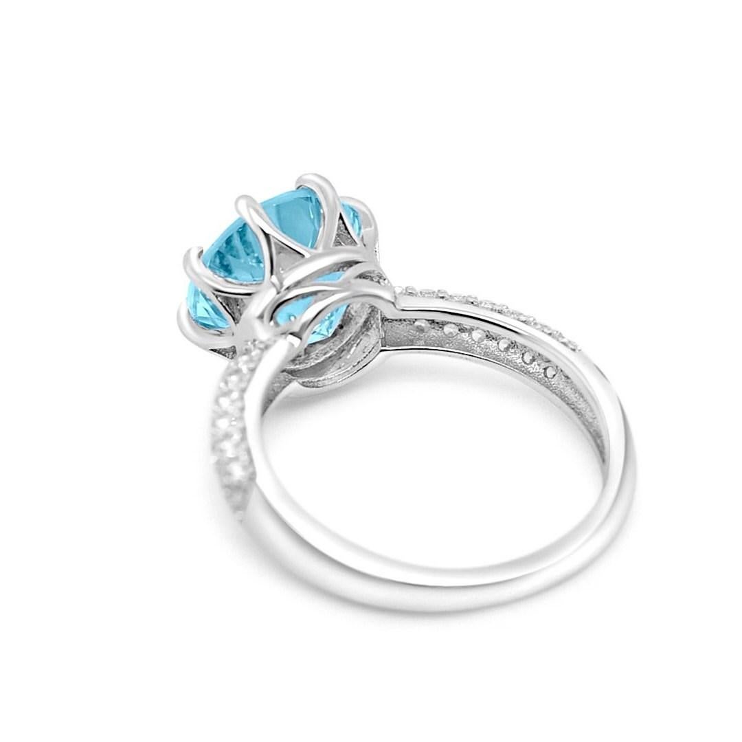 Women's Blue Aquamarine Ring, Minimalist Engagement Ring, Elegant Promise Ring, Gift Her For Sale