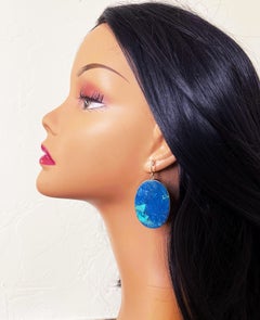 Blue Arizona Shattuckite and Sterling Silver Bezel Set Statement Drop Earrings