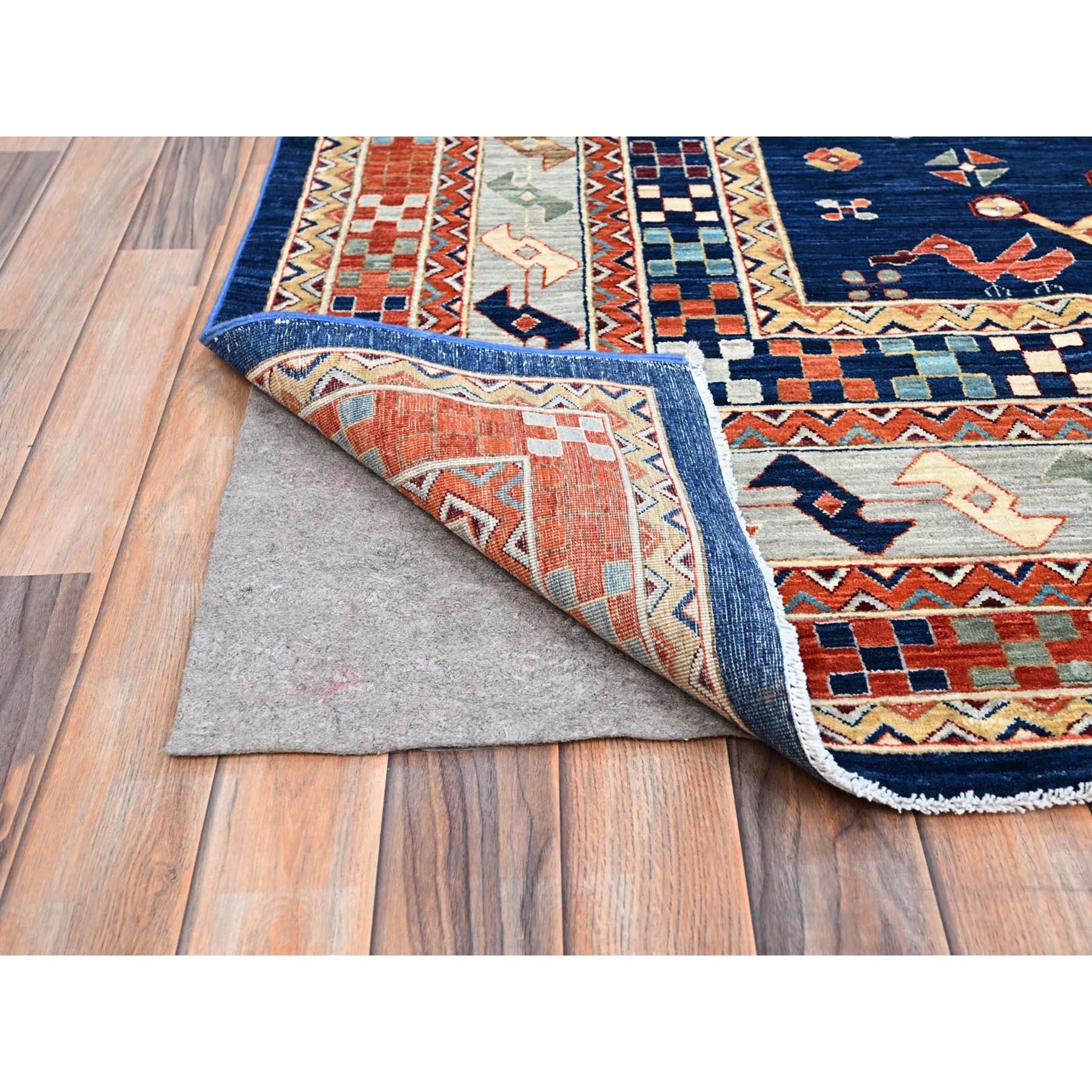 Alfombra azul de lana pura anudada a mano de diseño caucásico inspirado en Armenia 200 KPSI Anudado a mano en venta