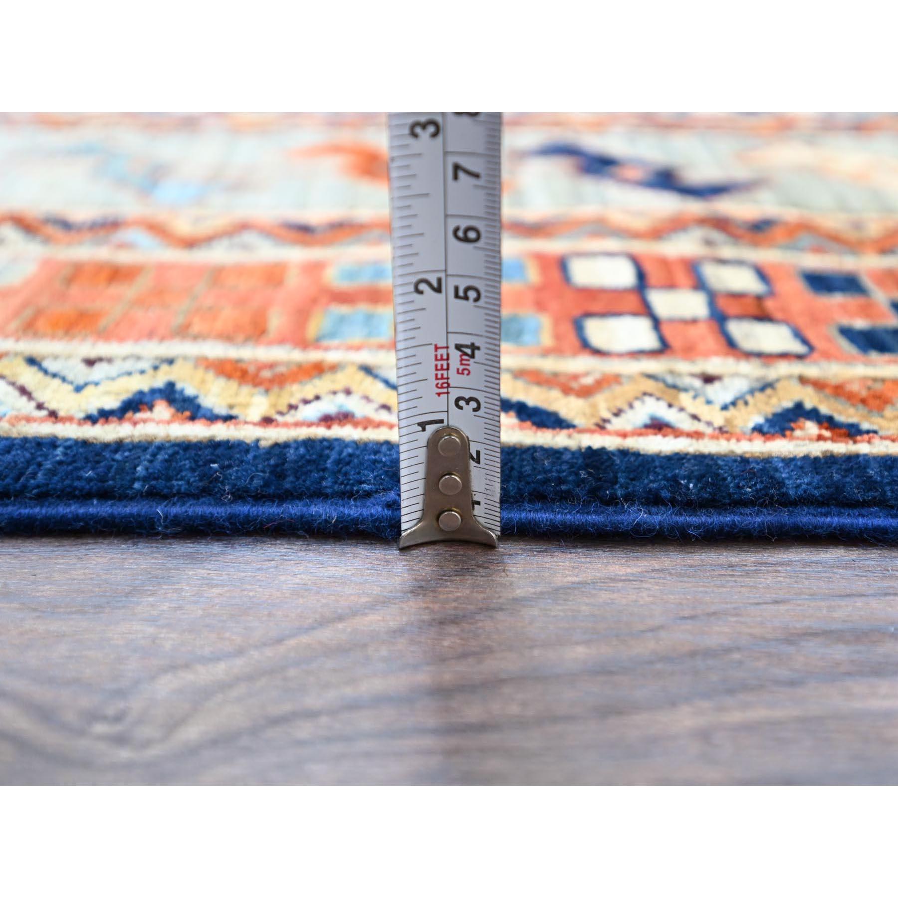 Blue Armenian Inspired Caucasian Design Hand Knotted All Wool Square Rug 8' x 8' For Sale 4