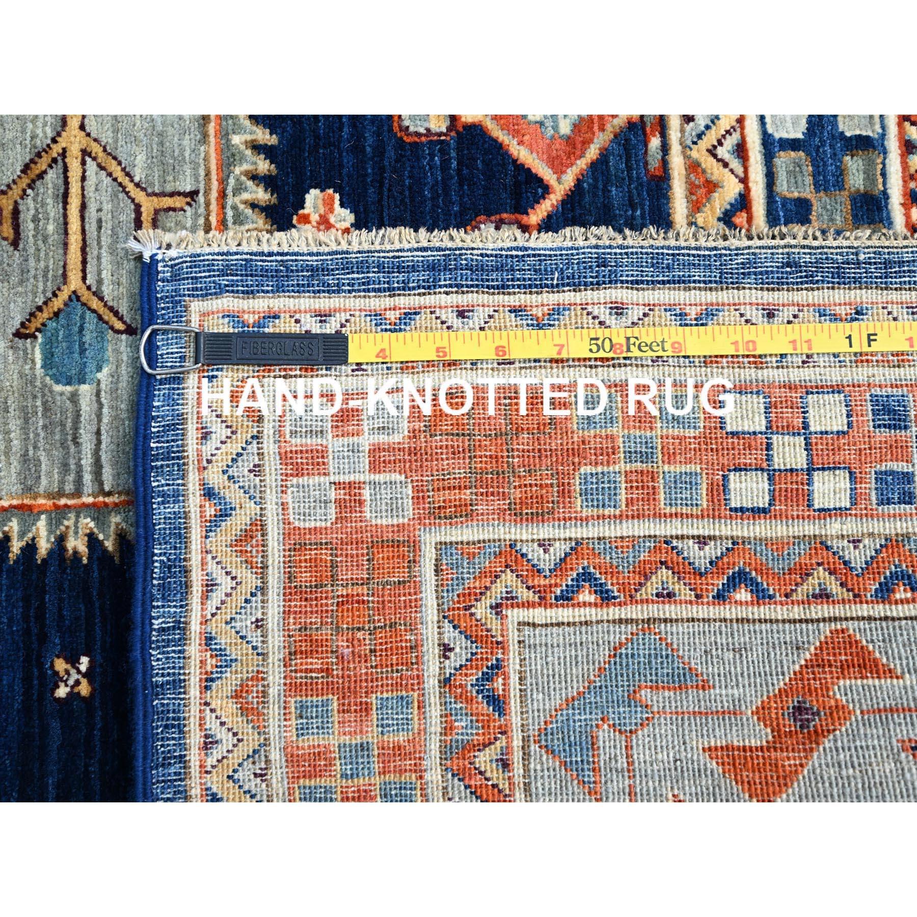 Blue Armenian Inspired Caucasian Design Hand Knotted All Wool Square Rug 8' x 8' For Sale 5
