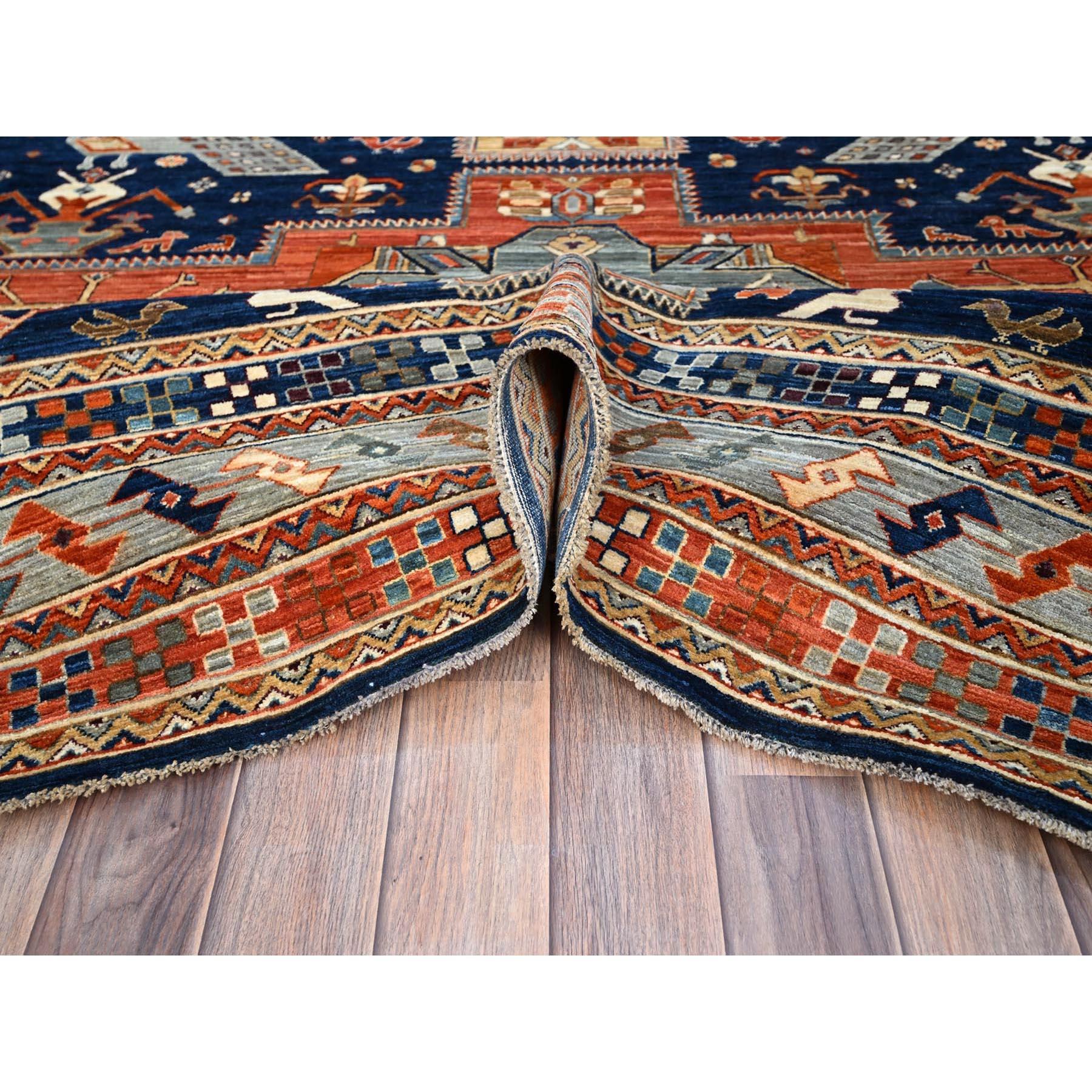 Blue Armenian Inspired Caucasian Design Hand Knotted All Wool Square Rug 8' x 8' In New Condition For Sale In Carlstadt, NJ
