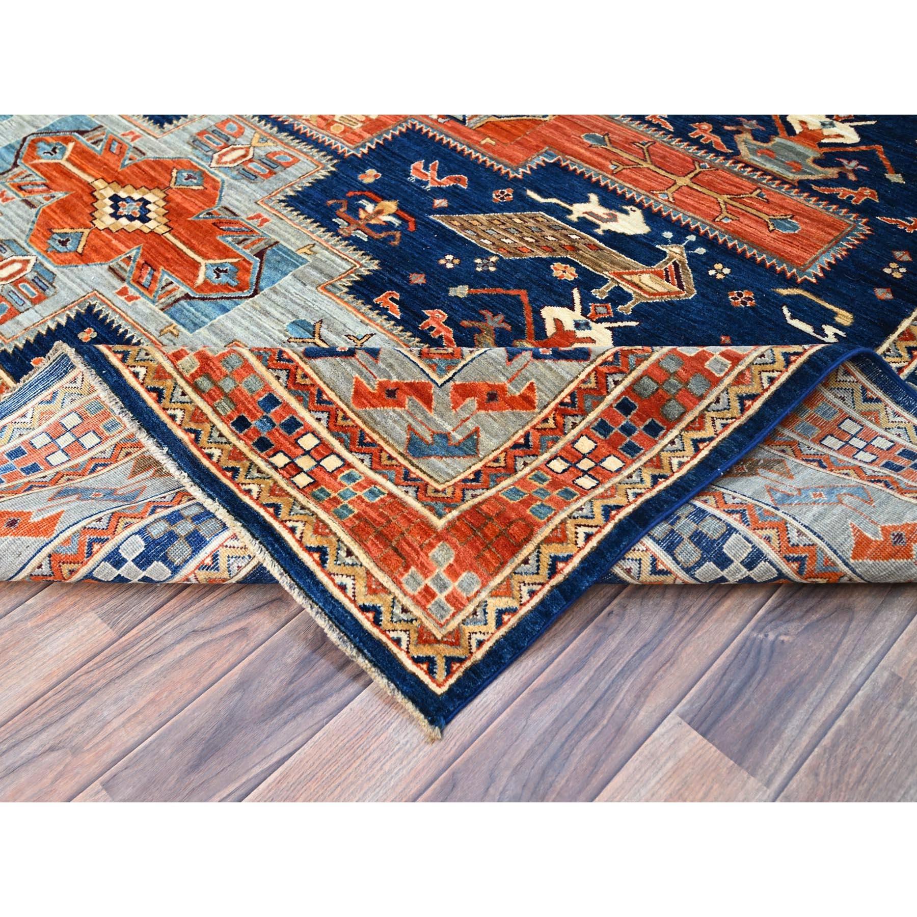 Contemporary Blue Armenian Inspired Caucasian Design Hand Knotted All Wool Square Rug 8' x 8' For Sale