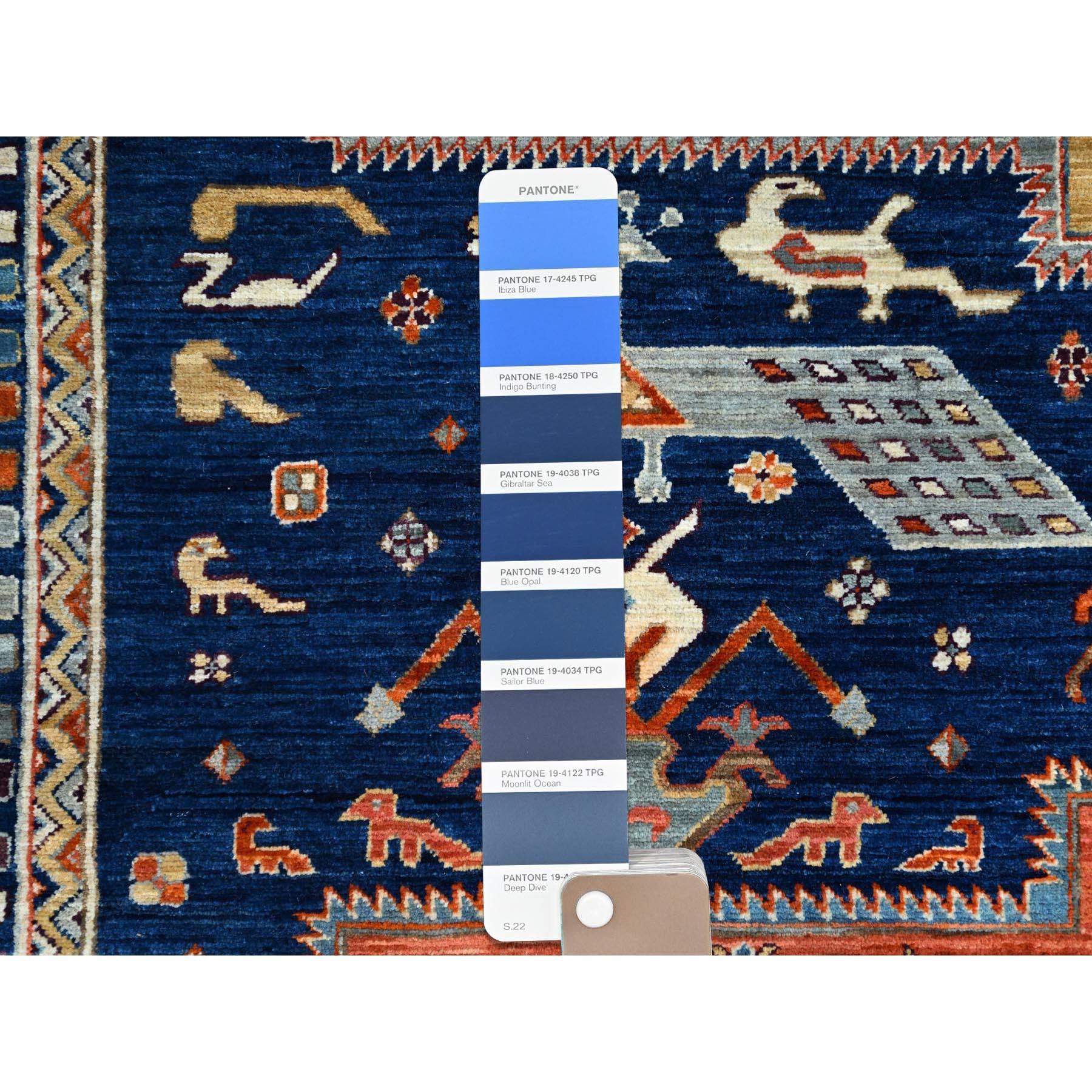 Blue Armenian Inspired Caucasian Design Hand Knotted All Wool Square Rug 8' x 8' For Sale 1