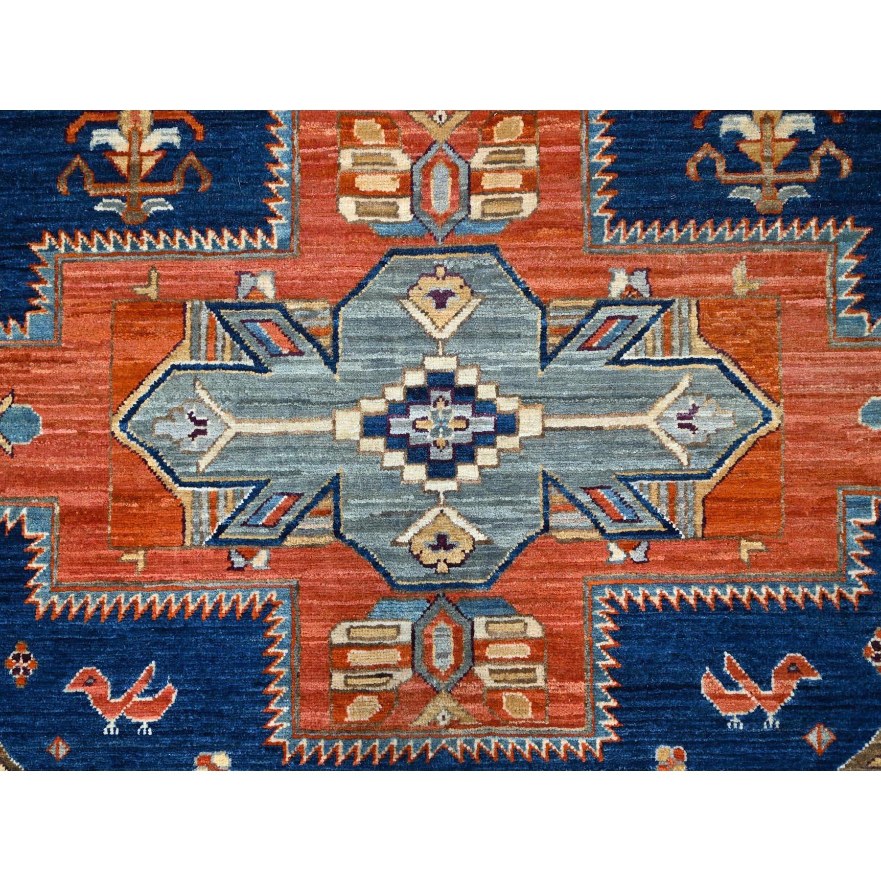 Blue Armenian Inspired Caucasian Design Hand Knotted All Wool Square Rug 8' x 8' For Sale 2
