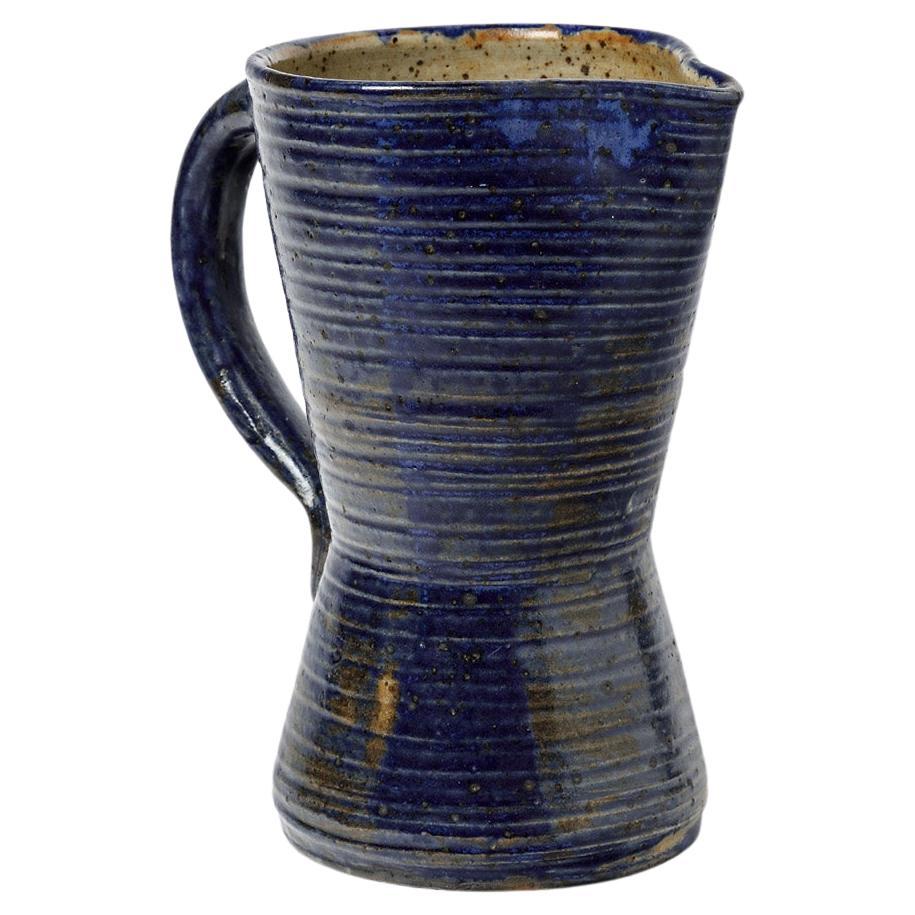 Blue art deco 1940 ceramic pitcher by Marius Bernon La Borne decorative art  For Sale