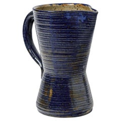 Retro Blue art deco 1940 ceramic pitcher by Marius Bernon La Borne decorative art 