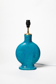 blue art deco 20th century ceramic table lamp by  Edmond Lachenal 1940 design