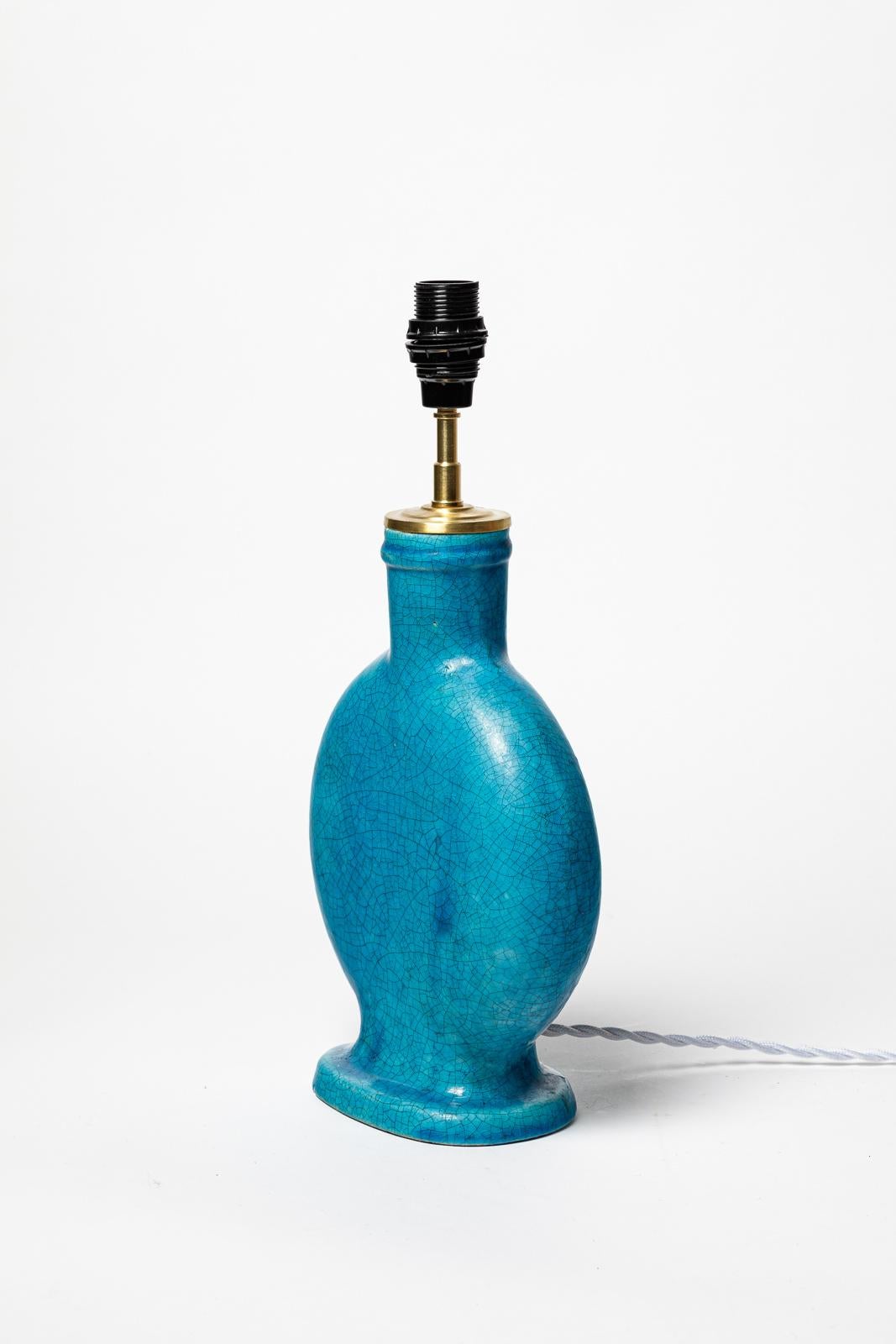 Art déco lampe à poser art déco bleu du 20e siècle en céramique par  Edmond Lachenal, 1940 en vente