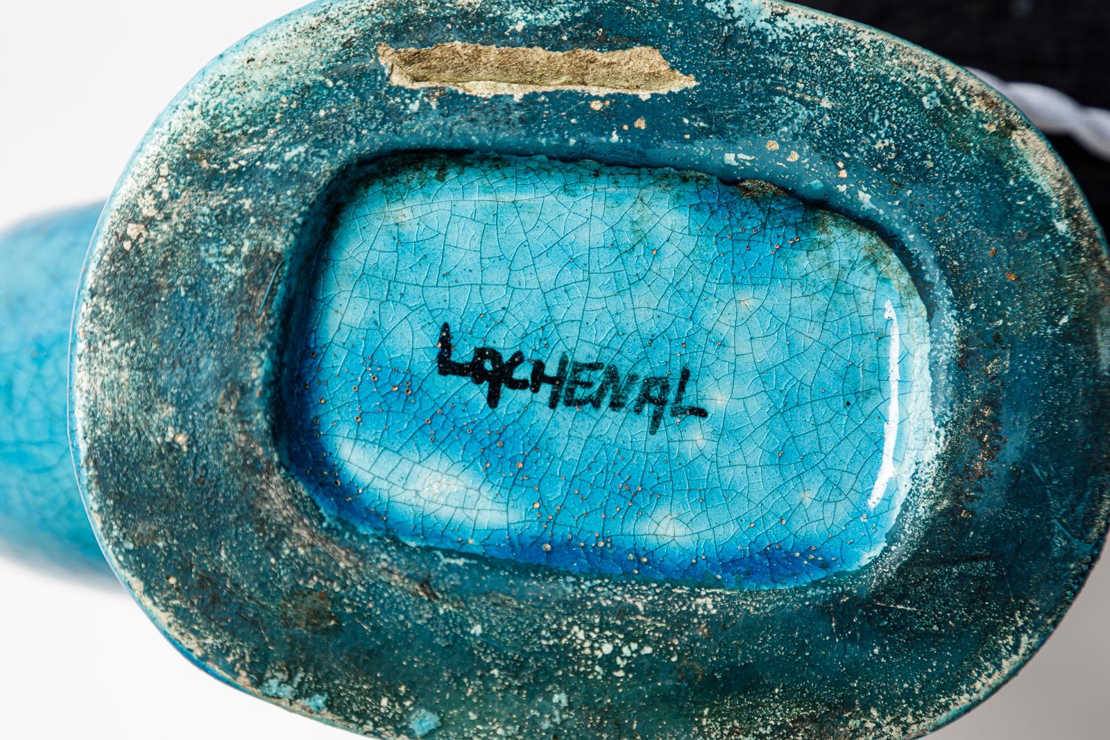 Céramique lampe à poser art déco bleu du 20e siècle en céramique par  Edmond Lachenal, 1940 en vente