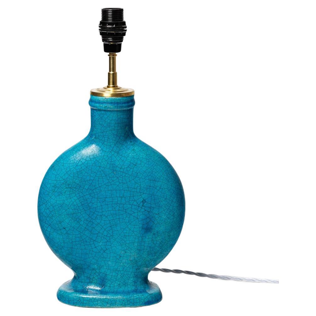 lampe à poser art déco bleu du 20e siècle en céramique par  Edmond Lachenal, 1940 en vente
