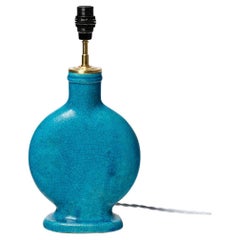 blue art deco 20th century ceramic table lamp by  Edmond Lachenal 1940 design