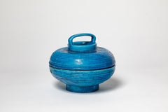 joyero o caja de cerámica decorativa azul art decó del siglo XX de Lachenal 1940