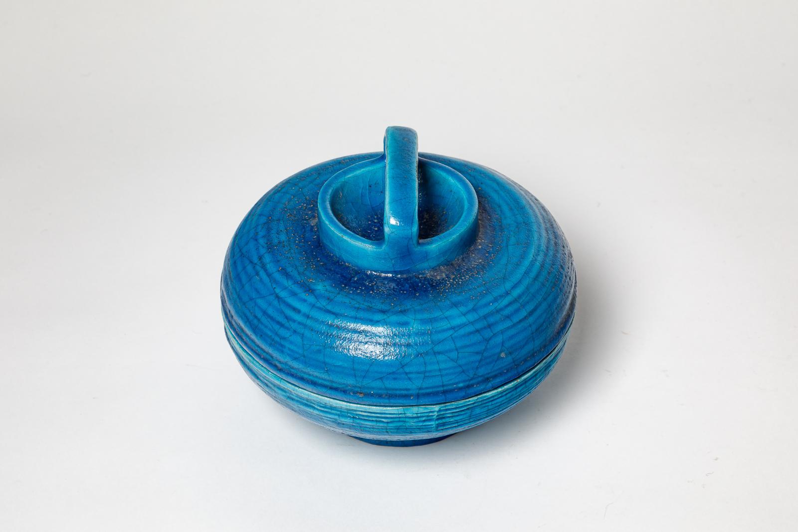 joyero o caja de cerámica decorativa azul art decó del siglo XX de Lachenal 1940 Cerámico en venta