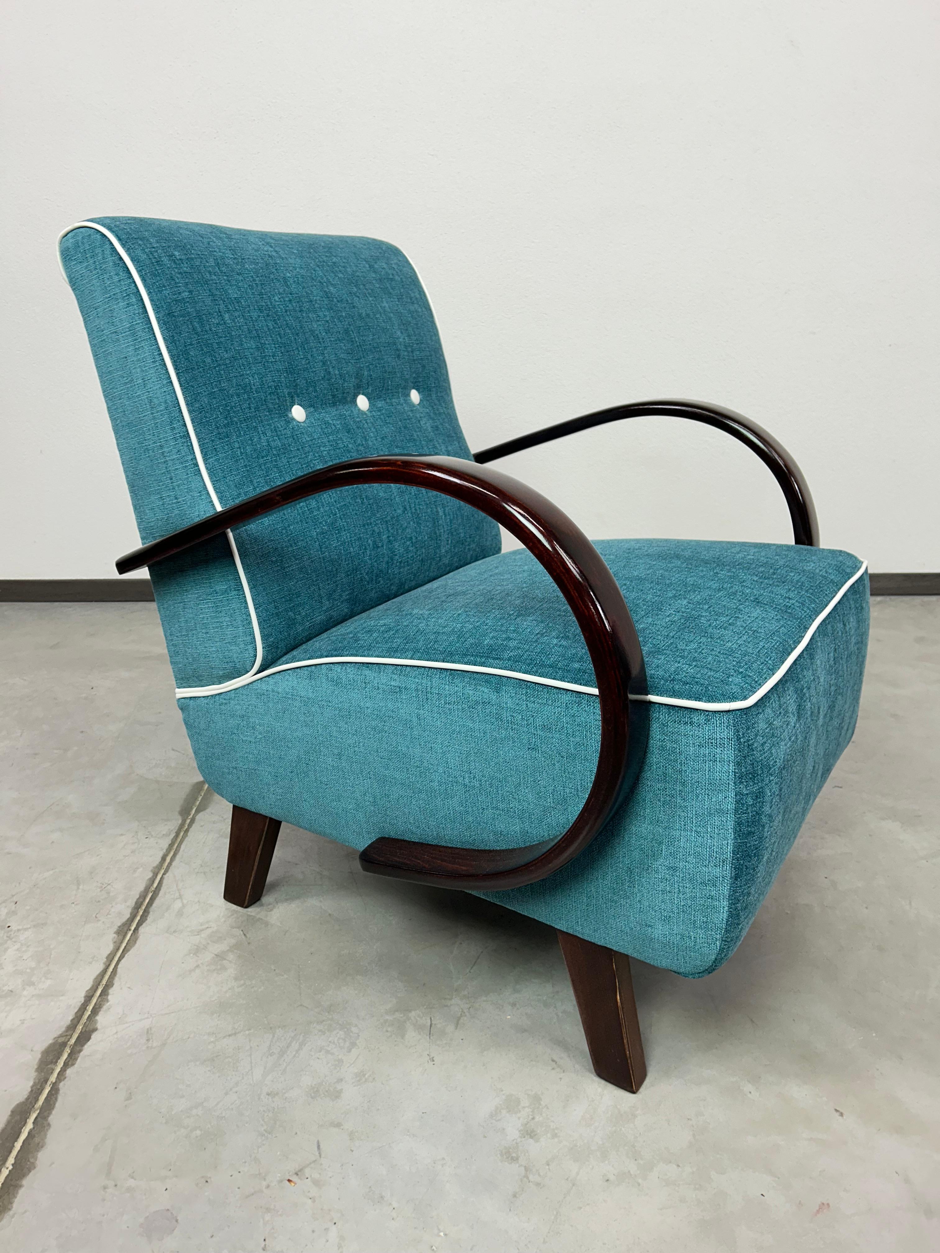 Czech Blue art deco armchairs by Jindřich Halabala For Sale