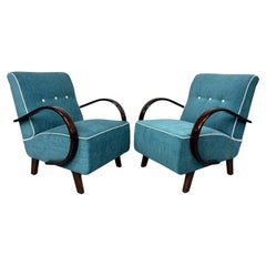 Vintage Blue art deco armchairs by Jindřich Halabala