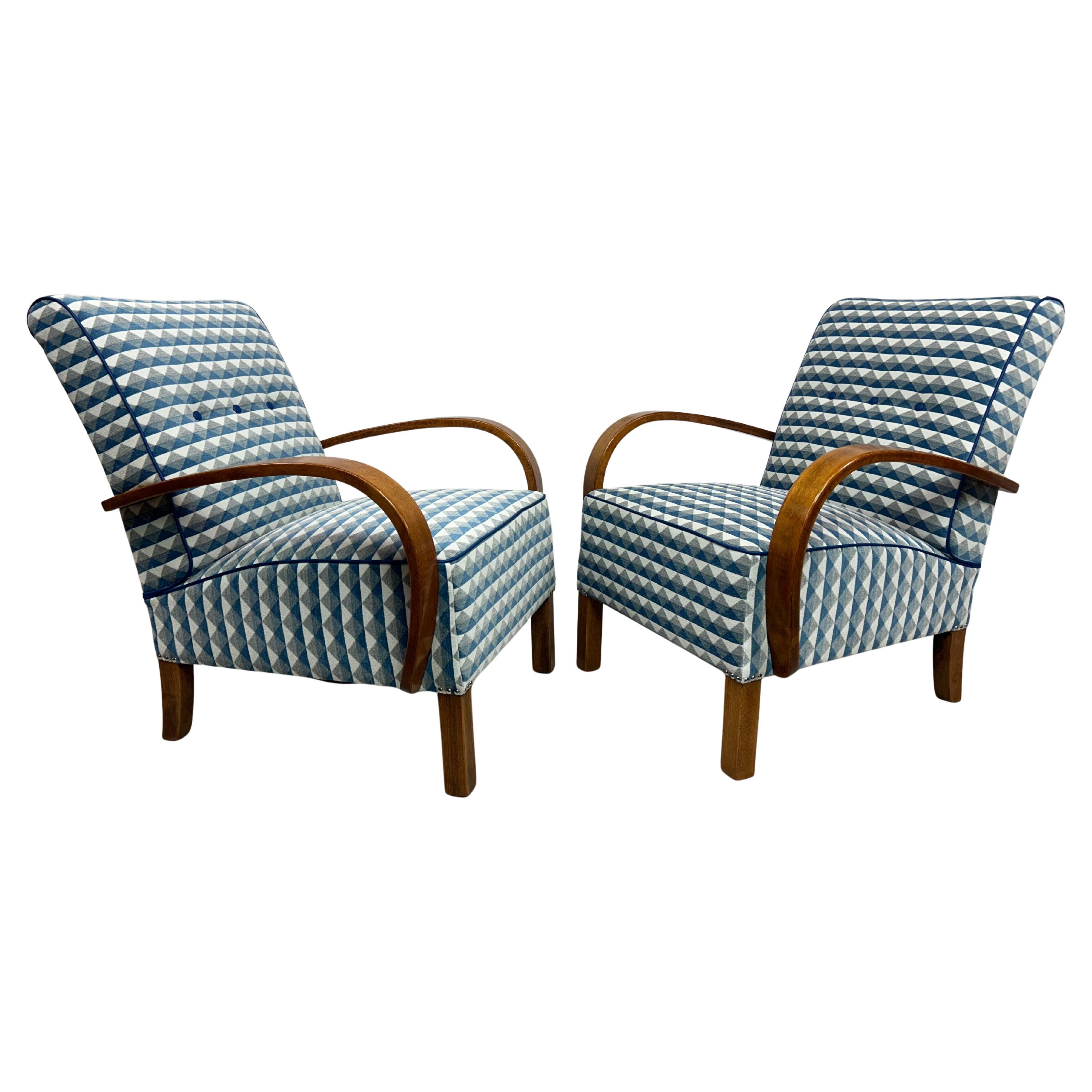 Blue art deco armchairs by Jindřich Halabala