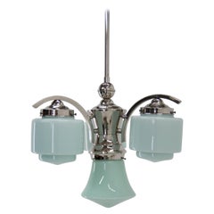 Blue Art Deco Chandelier, 1930s
