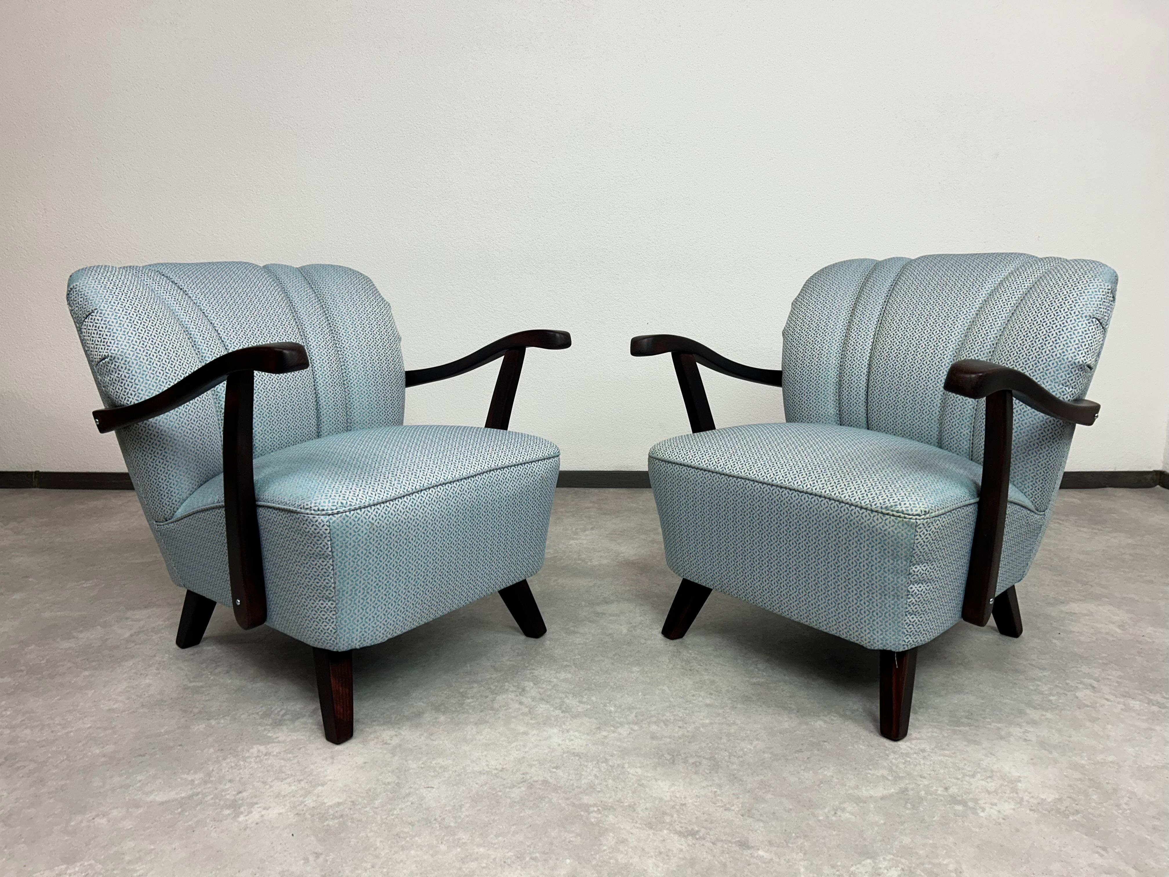 Mid-Century Modern Fauteuils club art déco bleu en vente