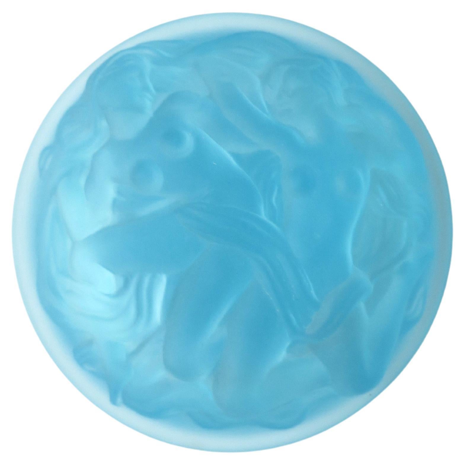 Schmuckkästchen aus blauem Glas im Art déco-Stil mit weiblichen Figuren