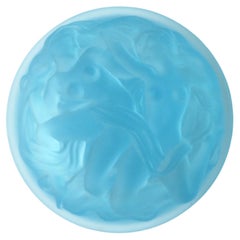 Boîte à bijoux Art Déco en verre bleu avec figures féminines