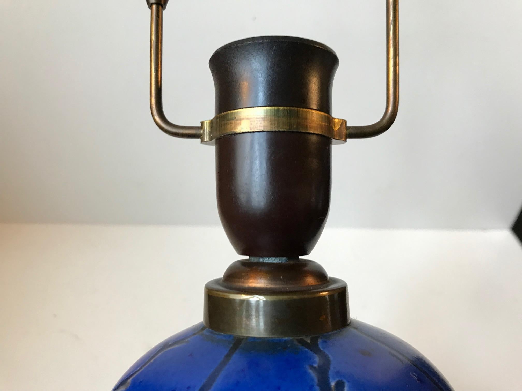 Glazed Blue Art Deco Pottery Table Lamp by Søholm, Denmark, circa 1930