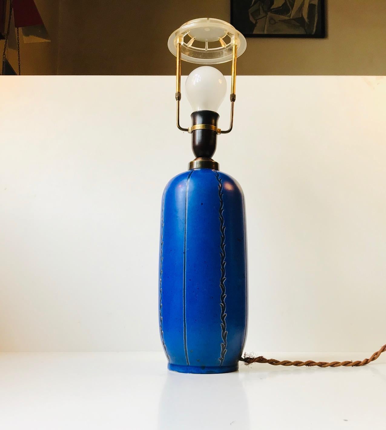 Blue Art Deco Pottery Table Lamp by Søholm, Denmark, circa 1930 In Good Condition In Esbjerg, DK