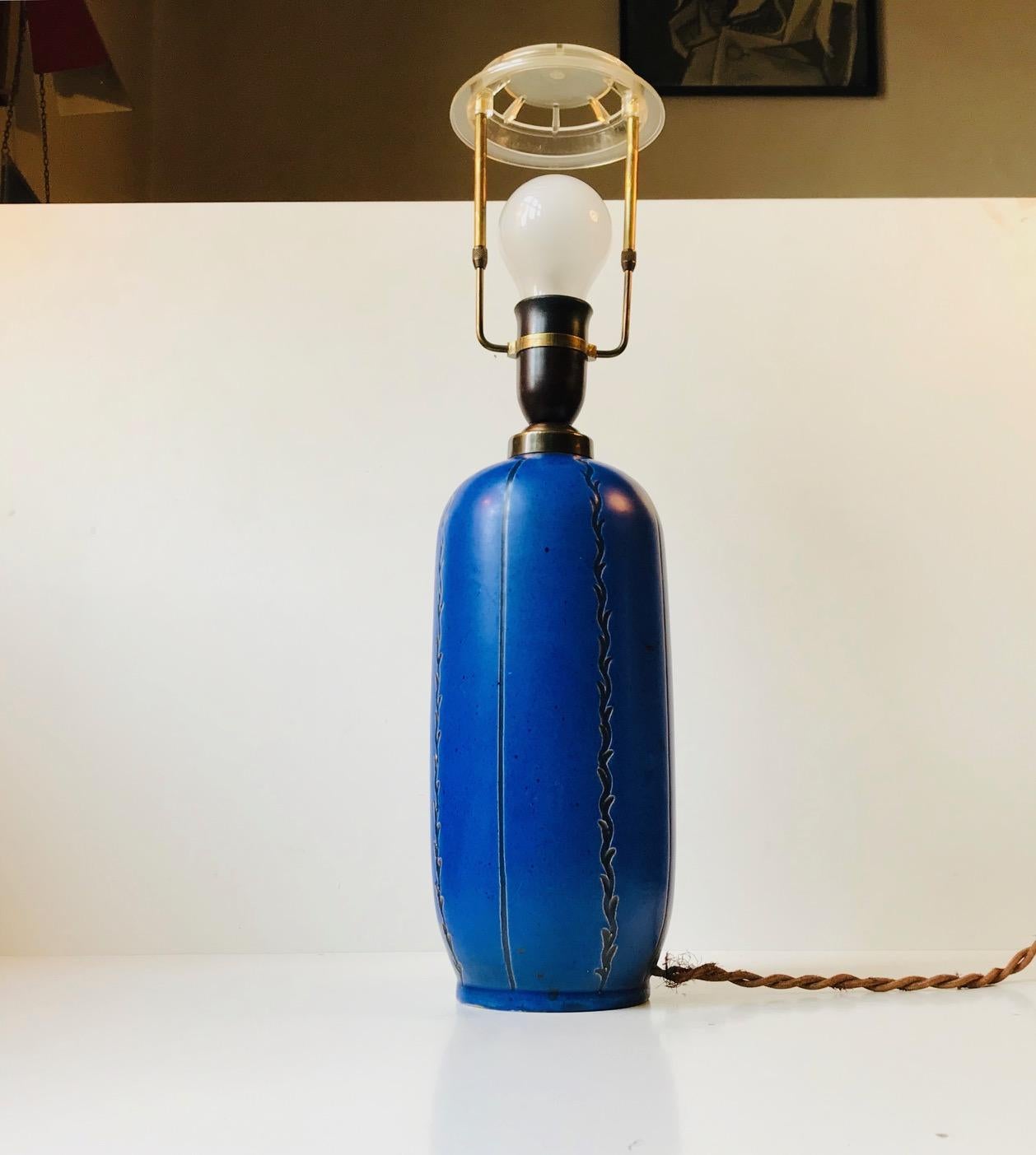 Mid-20th Century Blue Art Deco Pottery Table Lamp by Søholm, Denmark, circa 1930