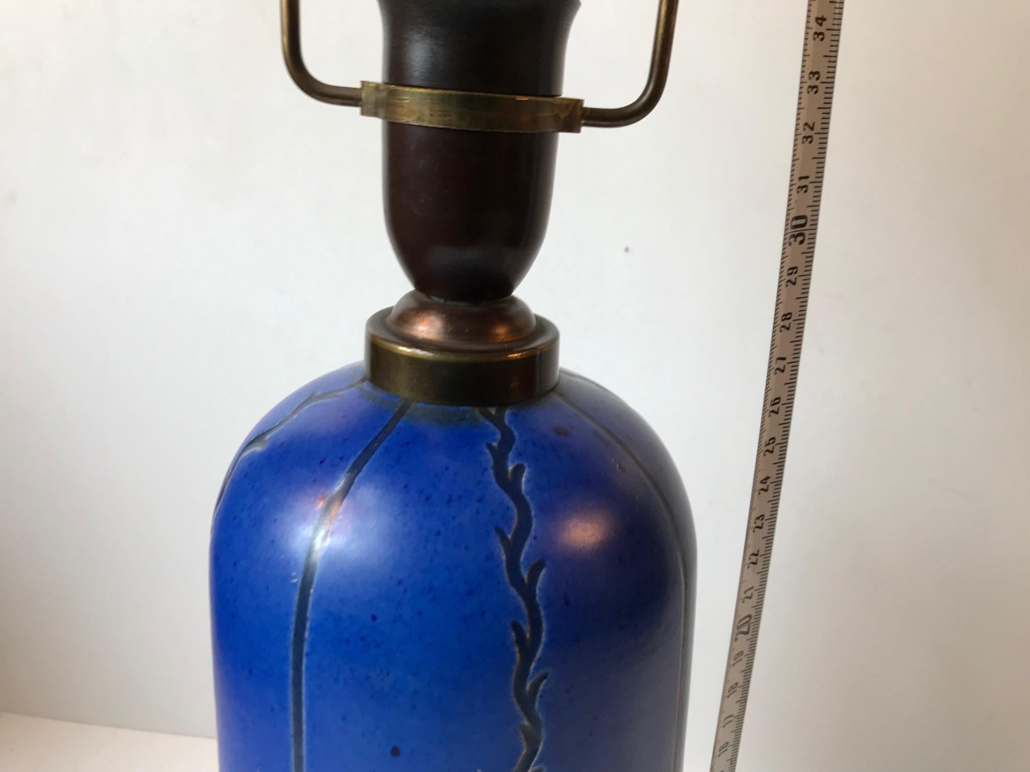 Blue Art Deco Pottery Table Lamp by Søholm, Denmark, circa 1930 3
