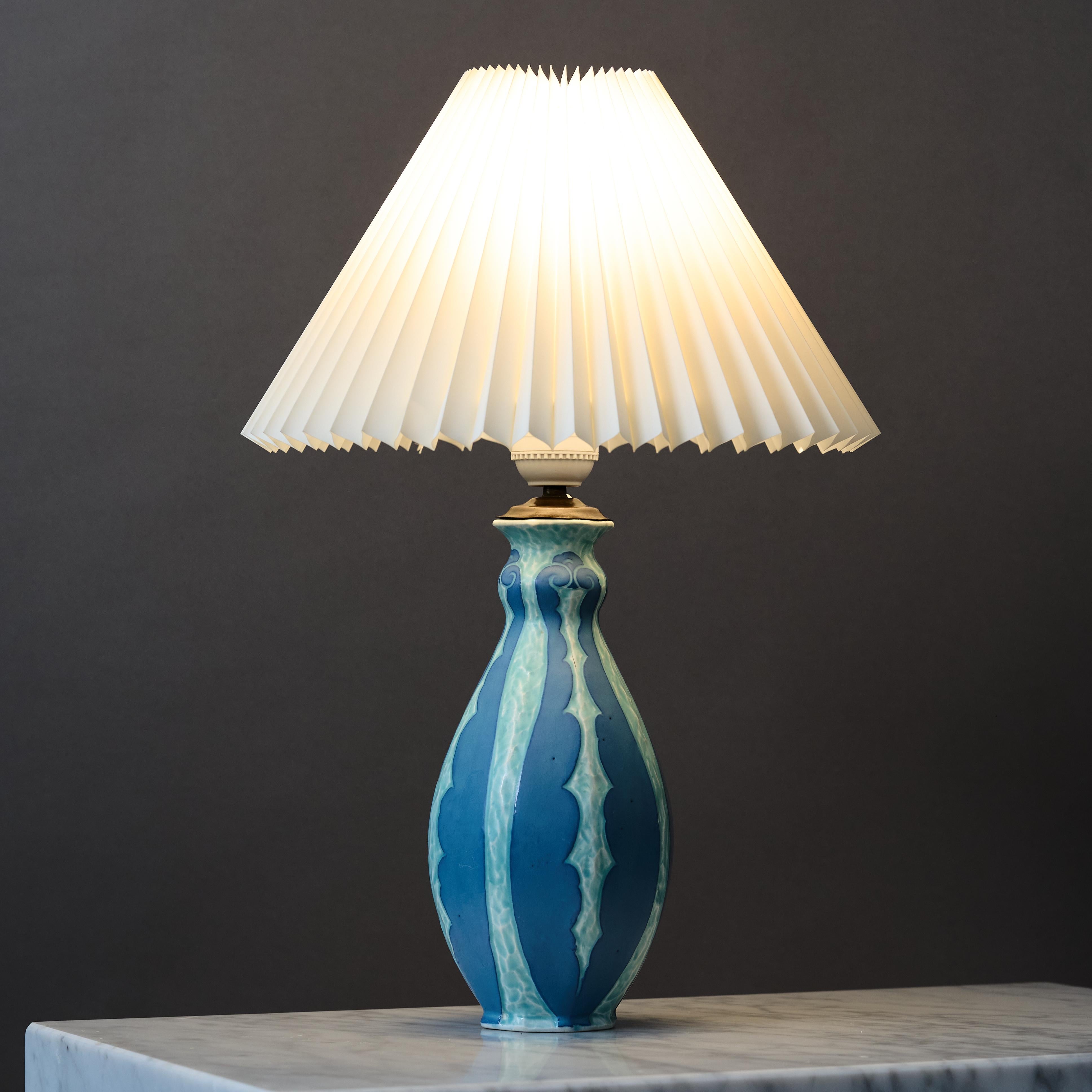 Blue Art Deco 'Sgrafitto' Table Lamp by Josef Ekberg. Gustavsberg, Sweden, 1920 For Sale 3