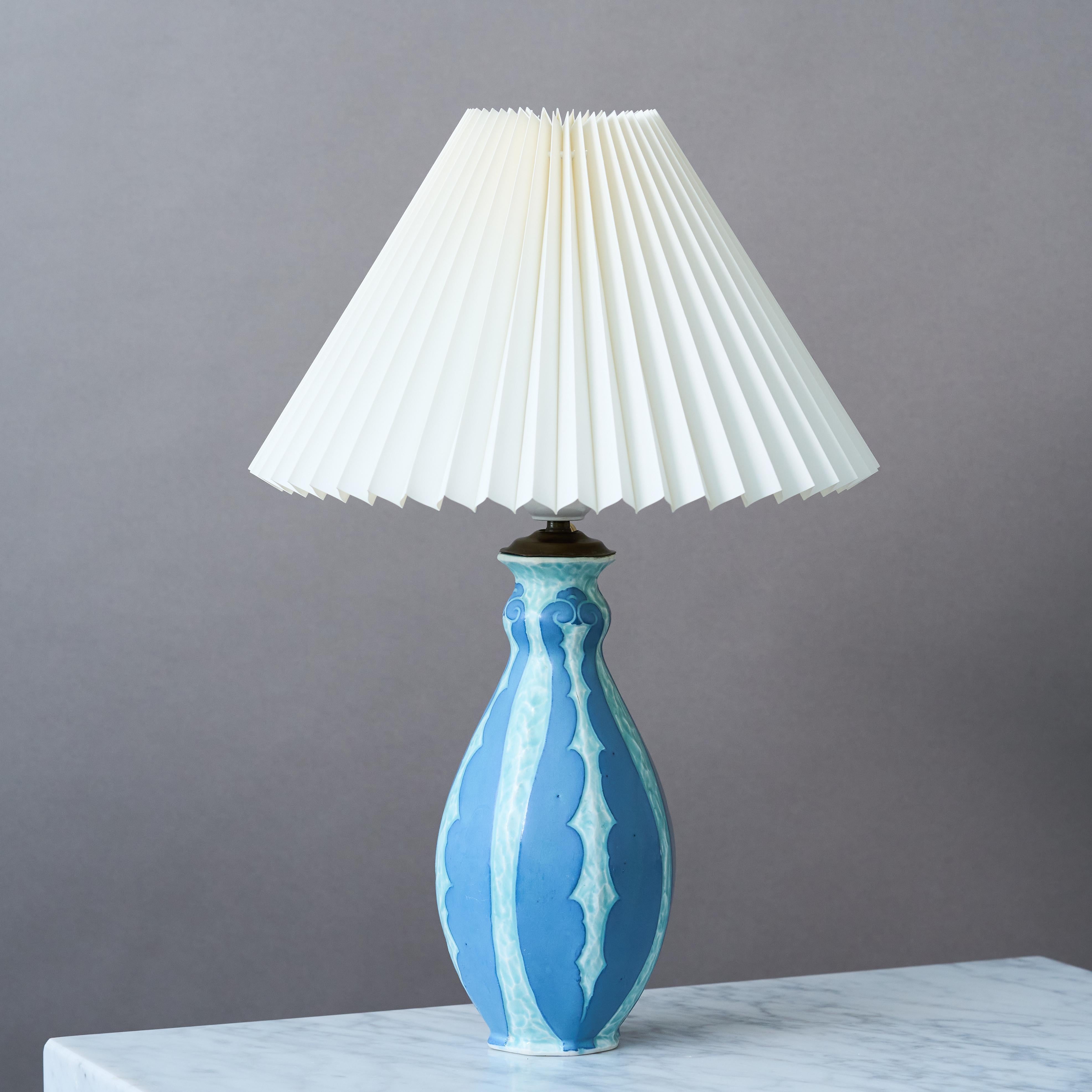 Swedish Blue Art Deco 'Sgrafitto' Table Lamp by Josef Ekberg. Gustavsberg, Sweden, 1920 For Sale