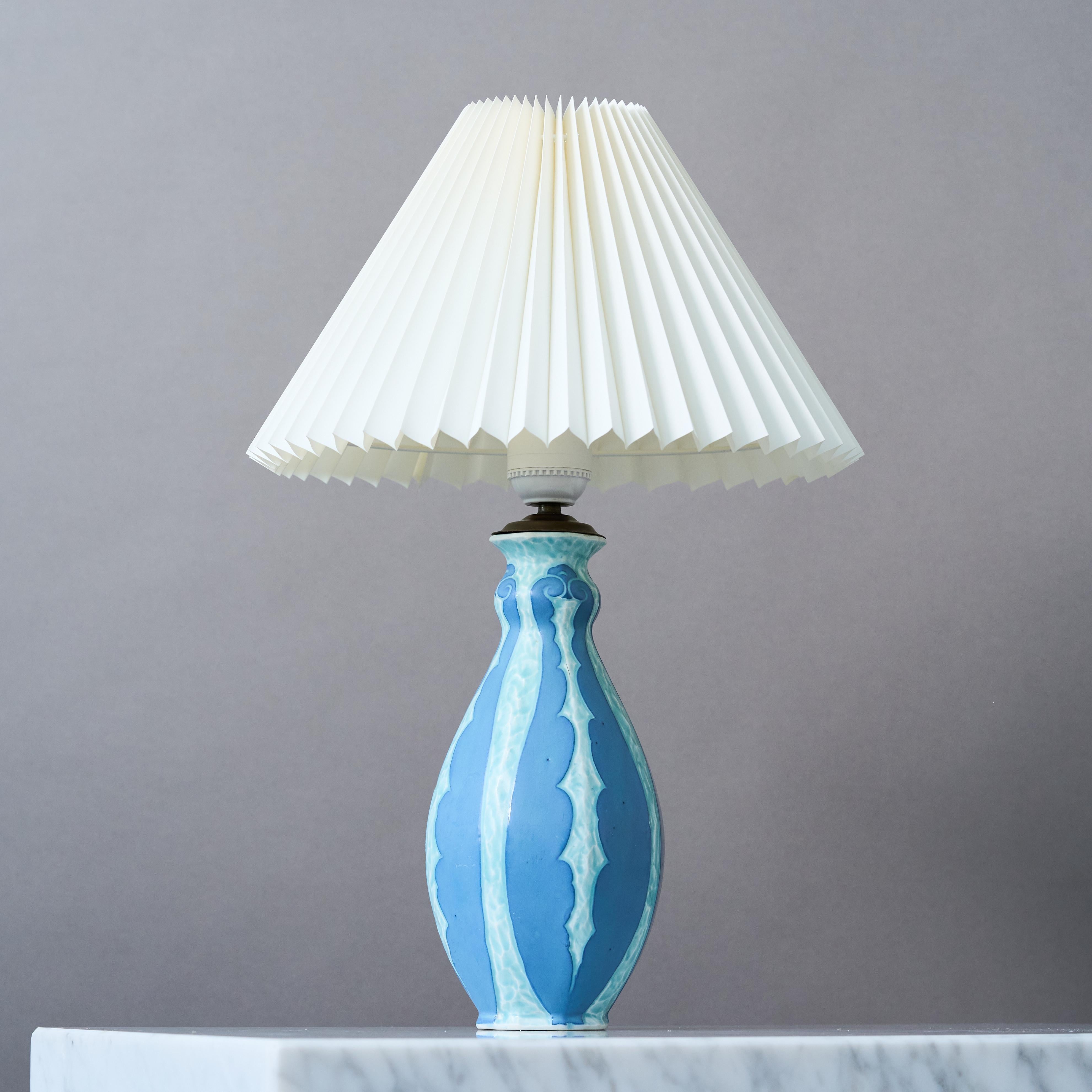 Blue Art Deco 'Sgrafitto' Table Lamp by Josef Ekberg. Gustavsberg, Sweden, 1920 For Sale 2