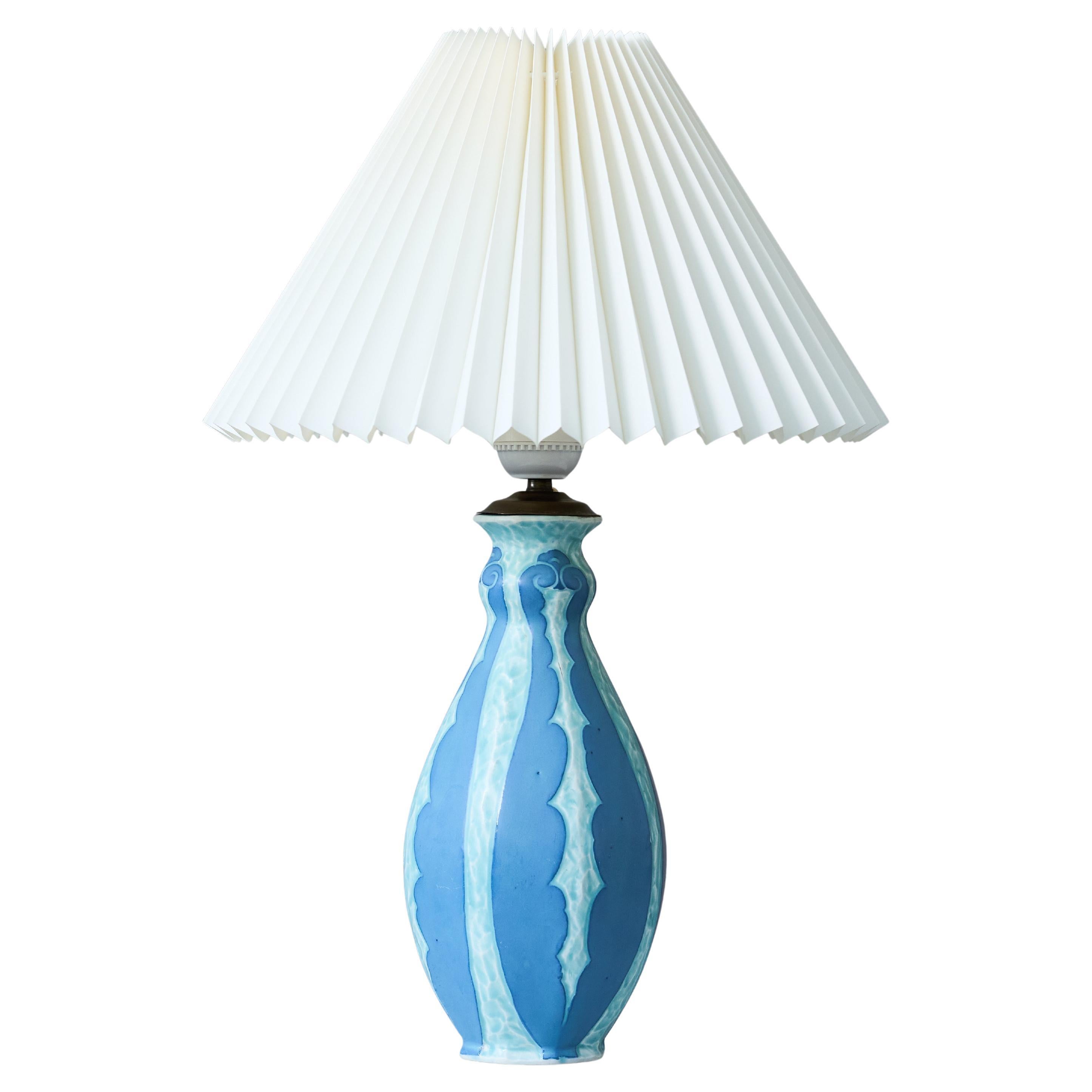Blue Art Deco 'Sgrafitto' Table Lamp by Josef Ekberg. Gustavsberg, Sweden, 1920 For Sale