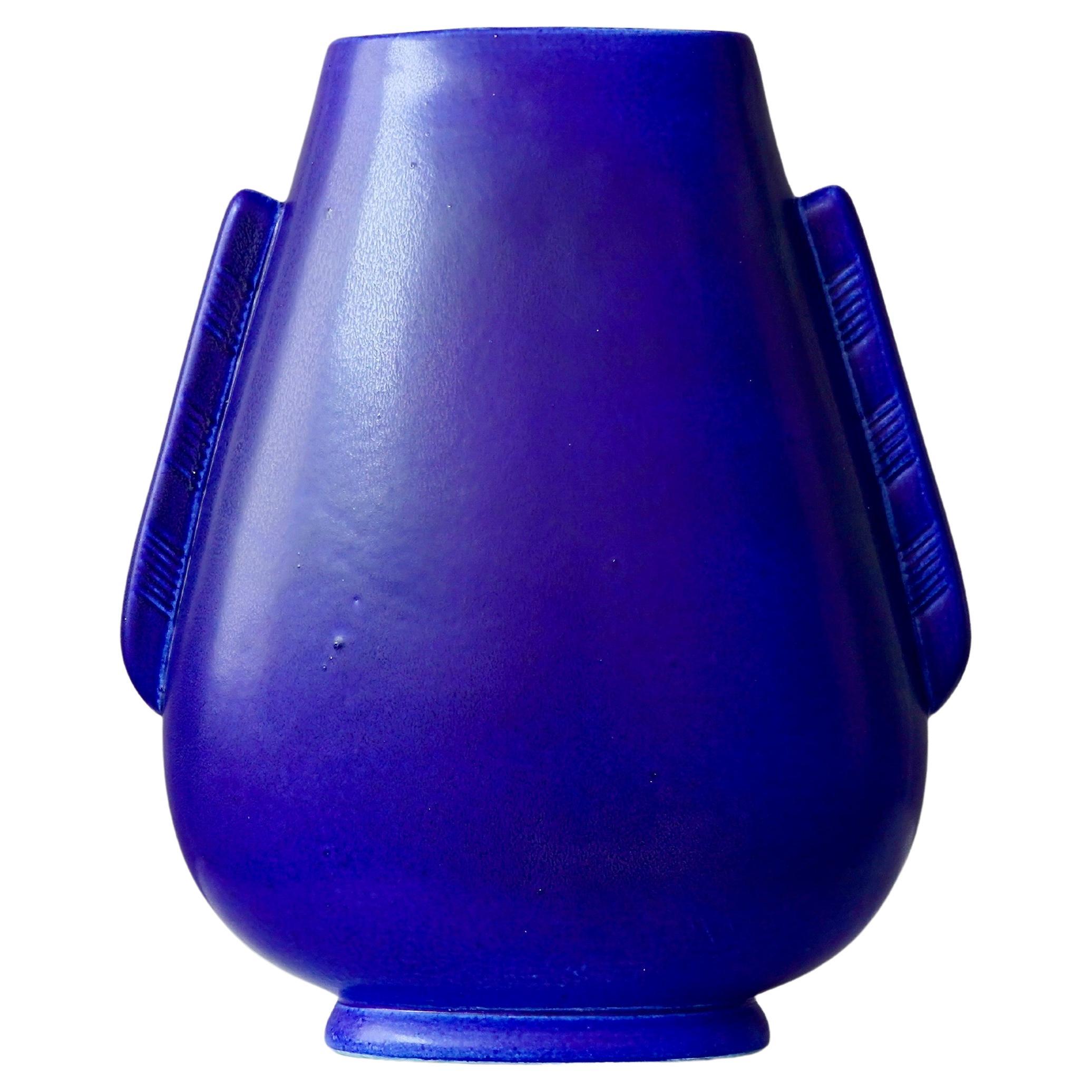 Vaso in gres blu Art Deco di Gunnar Nylund per Rorstrand, Svezia, anni '40. in vendita